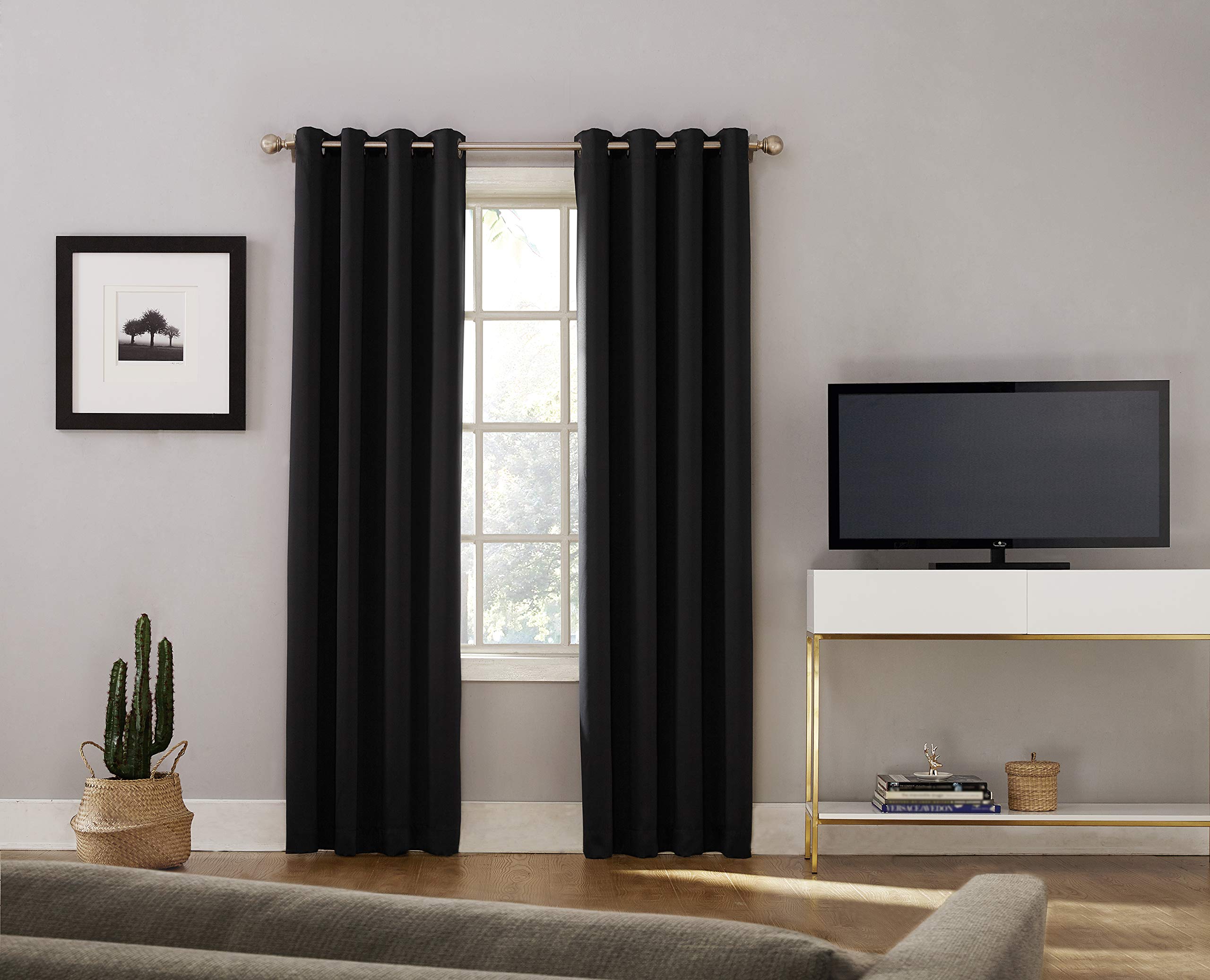 Sun Zero Nordic Theater Grade Extreme 100% Blackout Grommet Curtain Single Panel, 52" x 108", Black