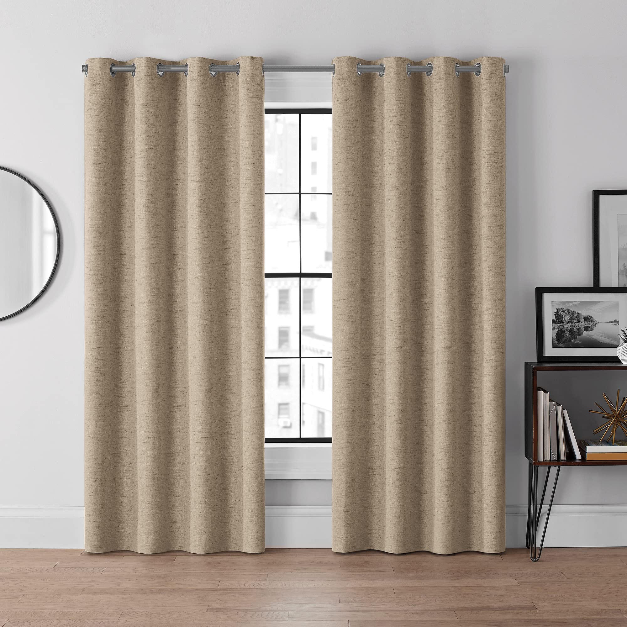 Eclipse Lawson Arm & Hammer Odor Neutralizing Blackout Grommet Window Curtain for Living Room (1 Panel), 50 in x 63 in, Linen