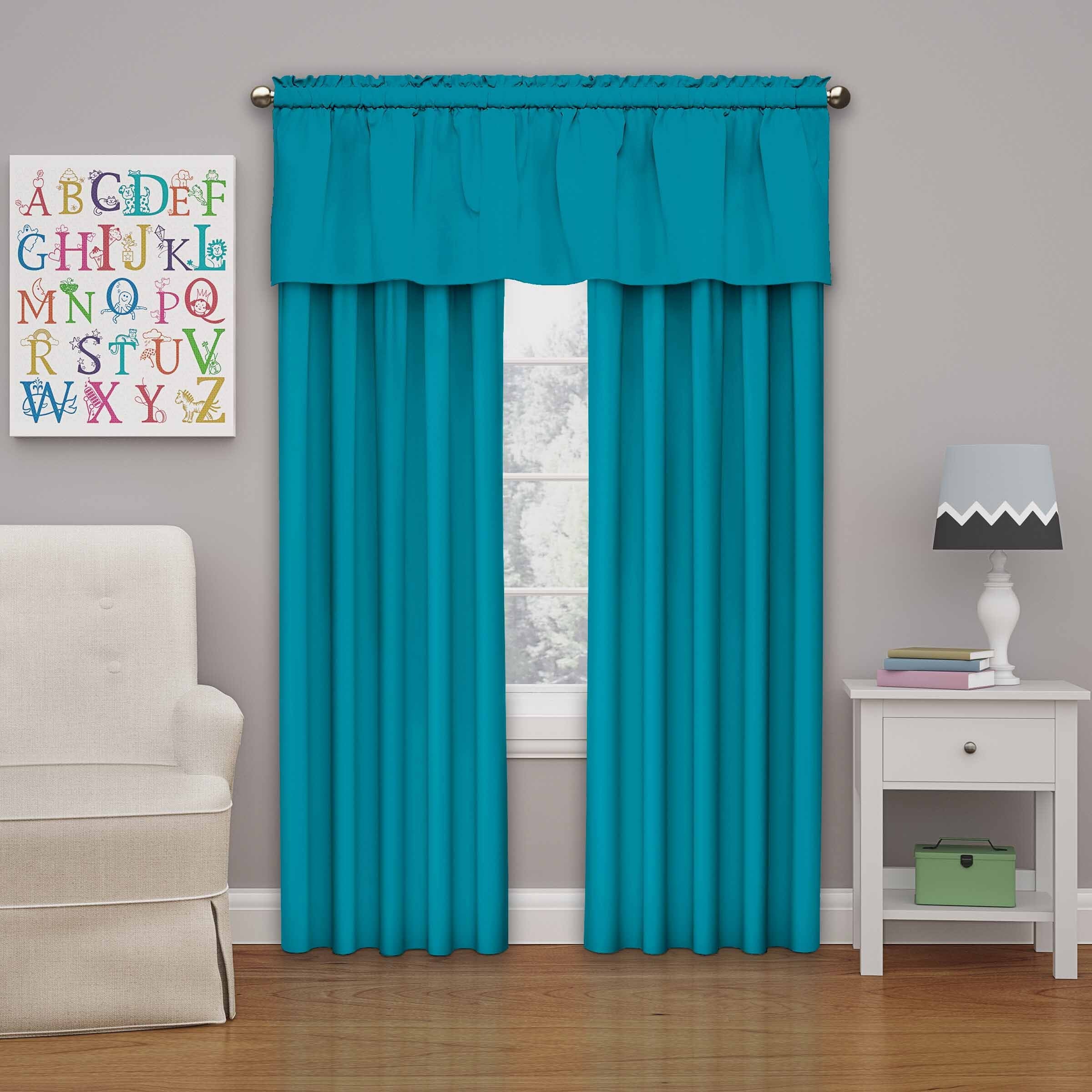 Eclipse Microfiber Valance Curtain For Windows, Solid, Rod Pocket For Kitchen, Living Room, Bedroom, And Bathroom, Single Panel, 42 in x 18 in, Rich Teal