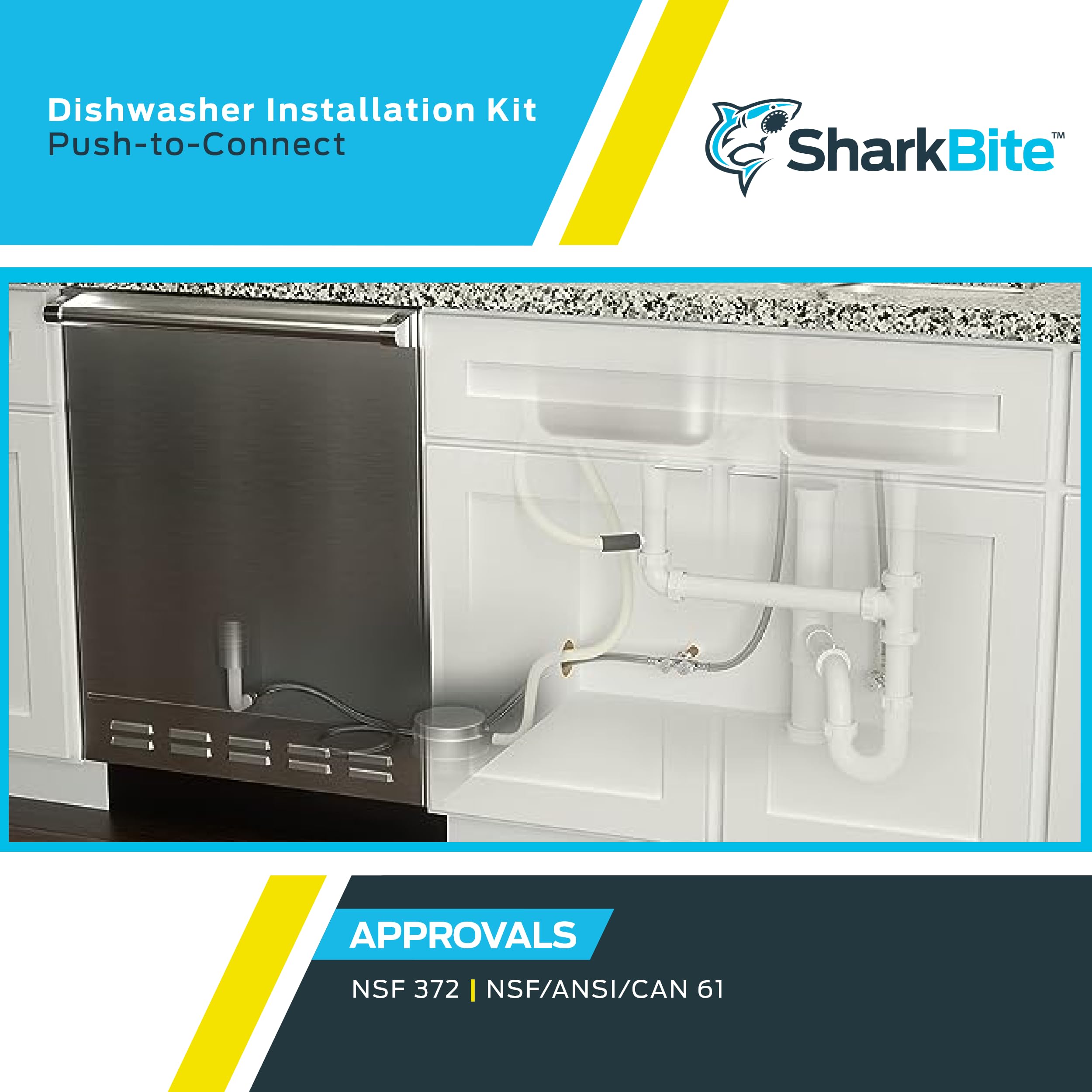 SharkBite 1/2 Inch Push to Connect x 3/4 Inch FHT 60 Inch Dishwasher x 1/2 Inch FIP 30 Inch Brass Faucet Installation Kit, 26039