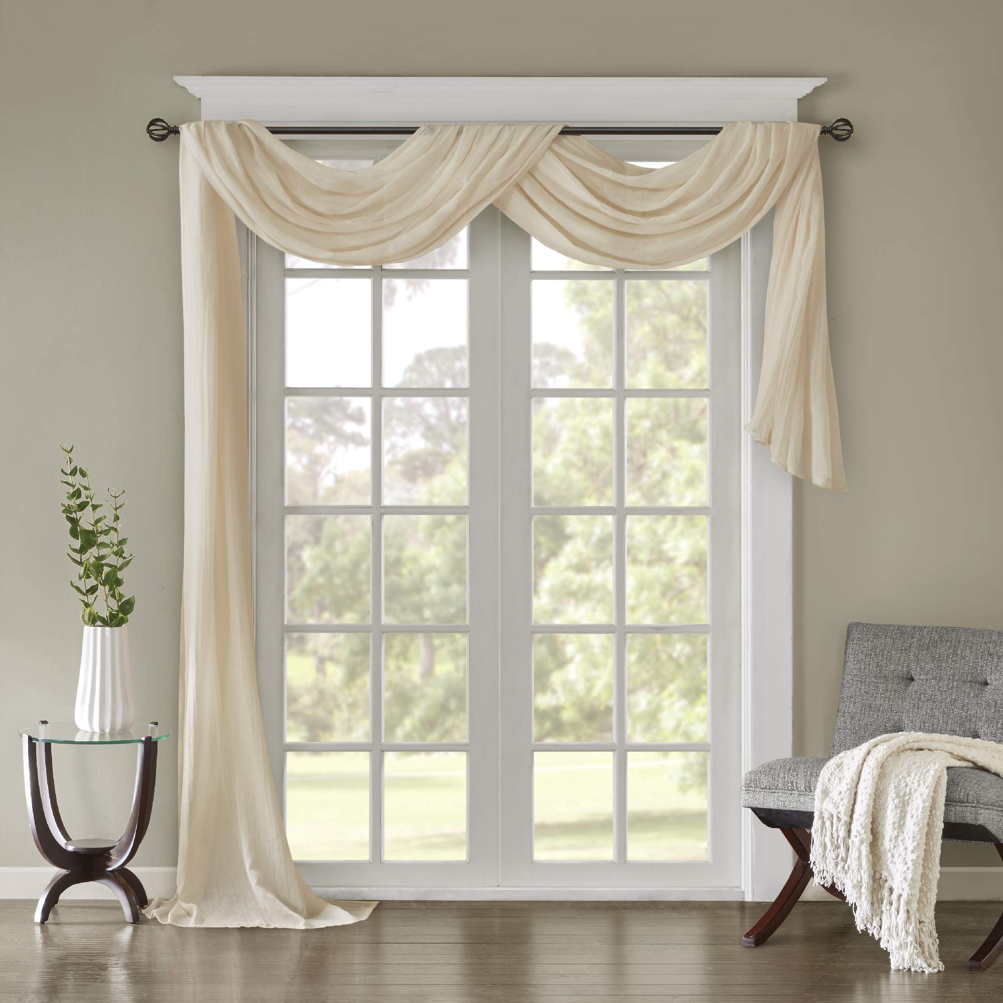 Madison Park Harper Sheer Curtain For Living Room - Lightweight Bedroom Window Treatment, Decoration Draping, Privacy and Light Filtering Room Décor , 42" x 216", Cream