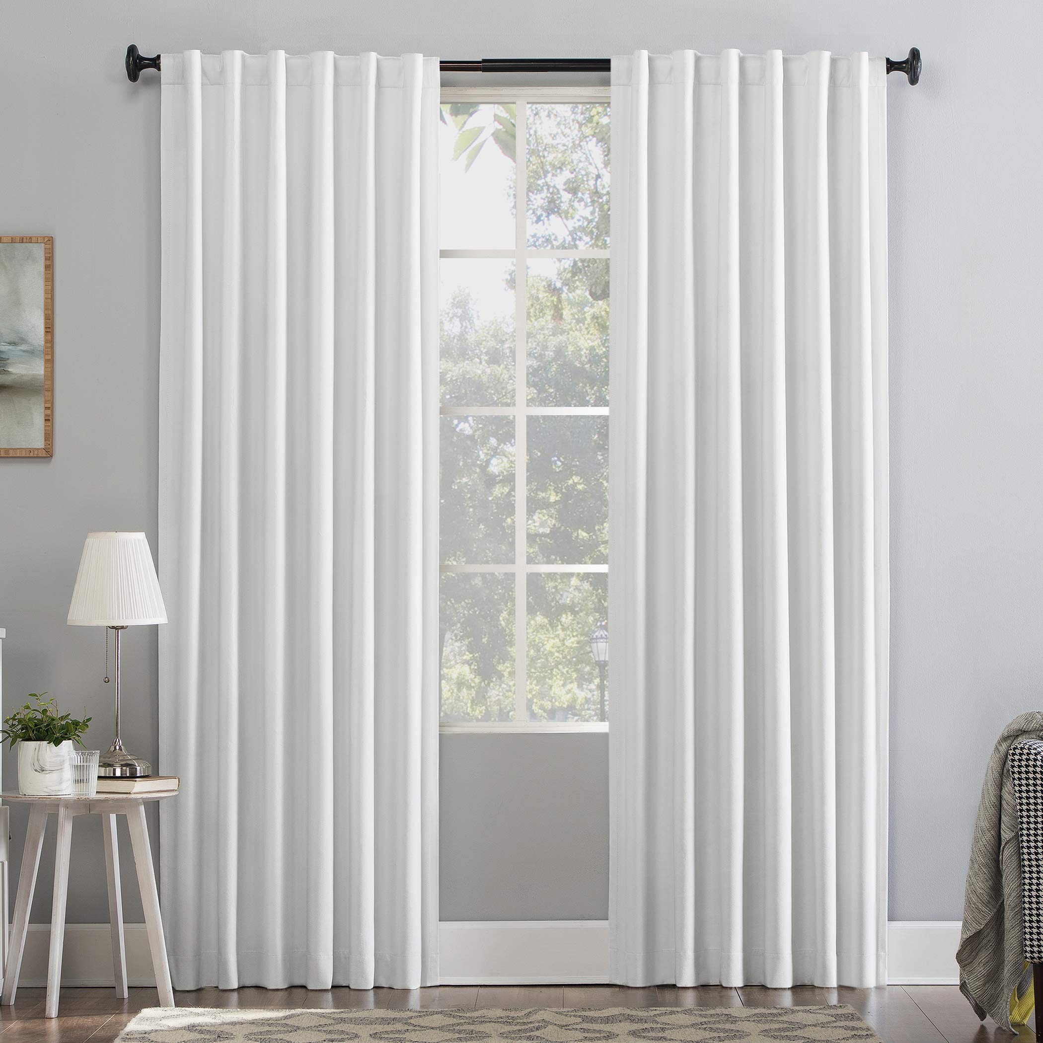 Sun Zero Hampshire Velvet Noise Reducing Thermal Extreme 100% Total Blackout Back Tab/Rod Pocket Curtain Panel, Pearl, 50"W x 108"L (1 Panel)