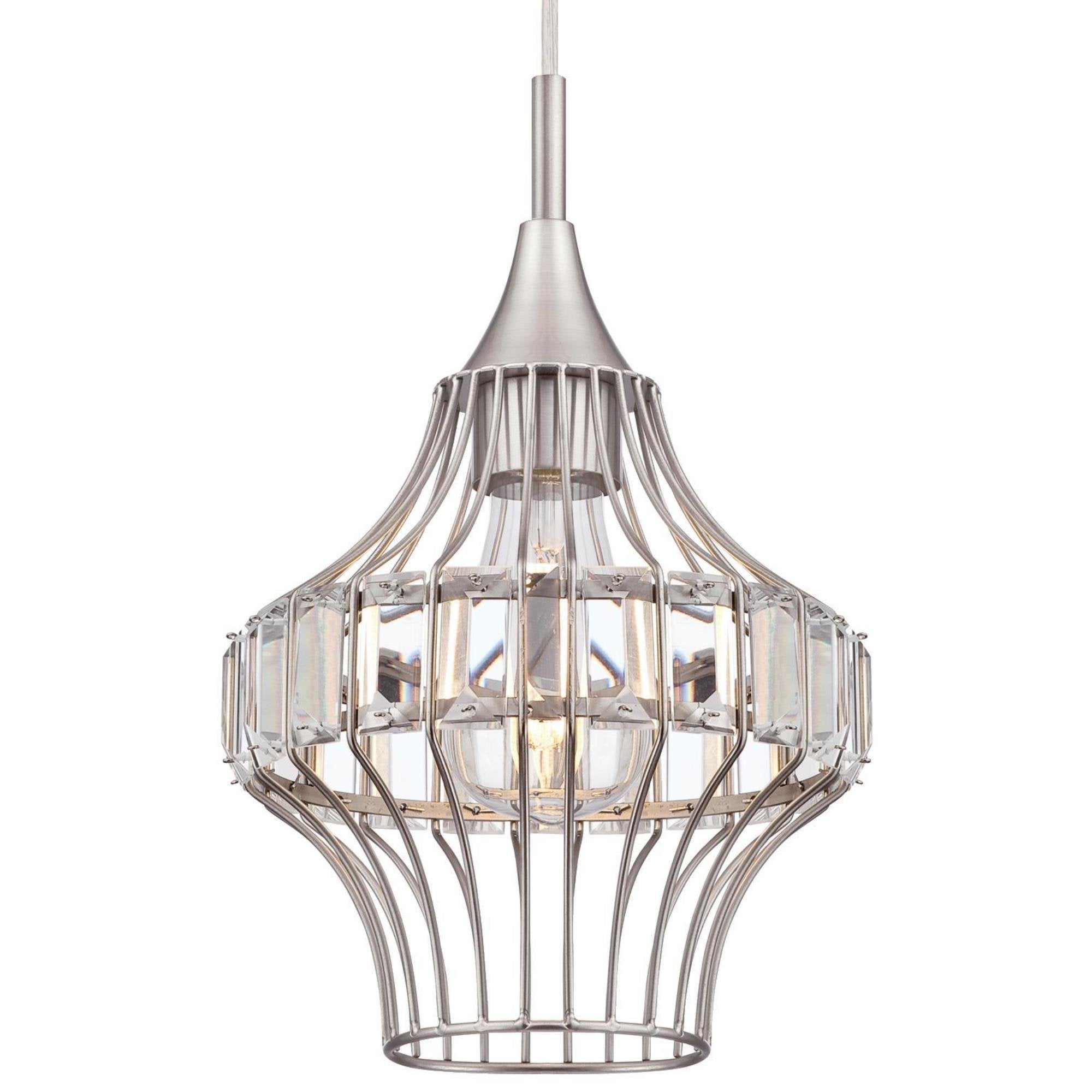 Westinghouse 6363000 One-Light Mini, Brushed Nickel Finish with Crystal Prism Cage Shade Indoor Pendant