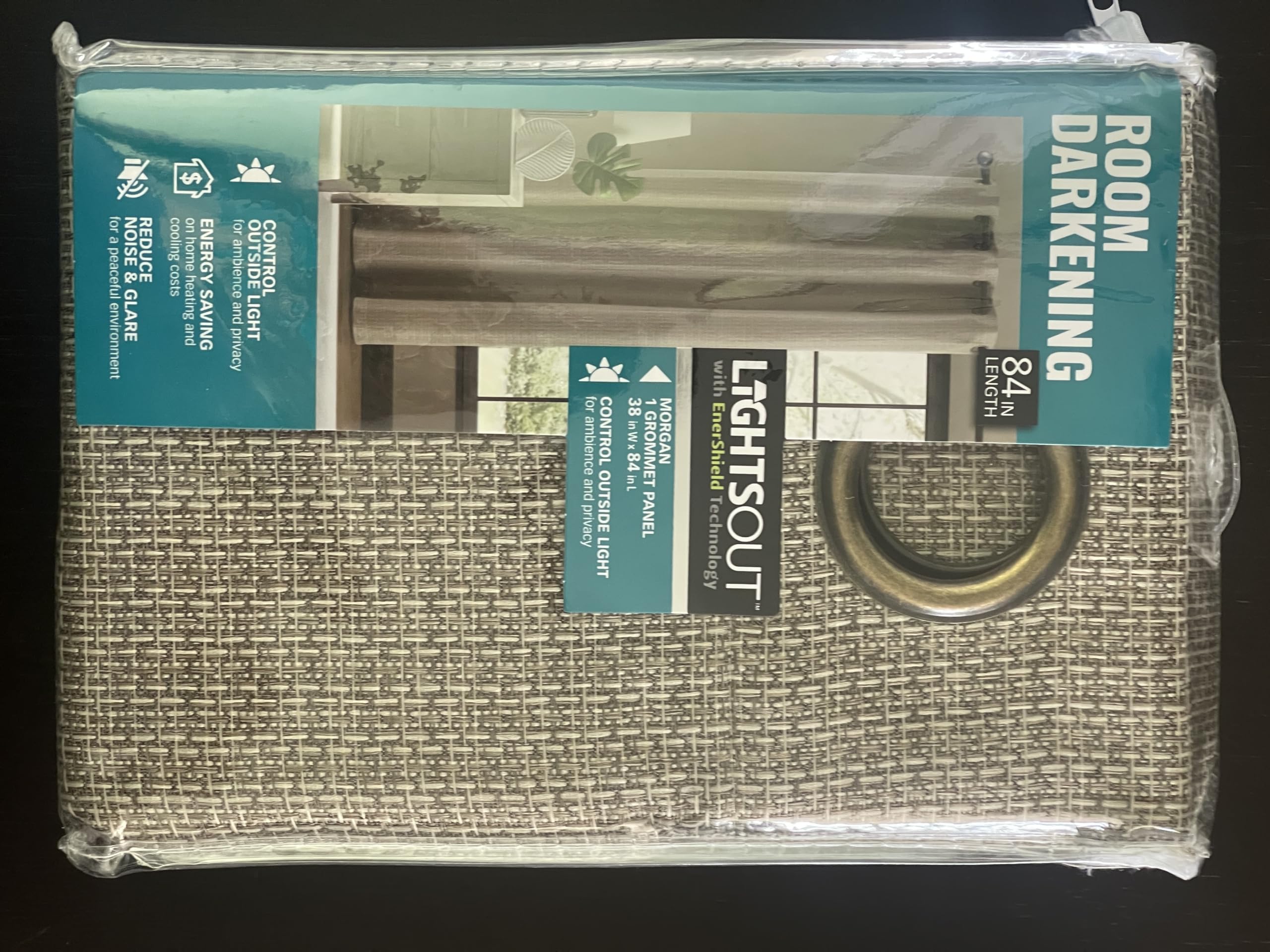 LiGHTSOUT with EnerShield Technology Morgan Natural 38 in. W x 84 in. L Grommet Room Darkening Curtain (Single Panel) HDMRGN107466
