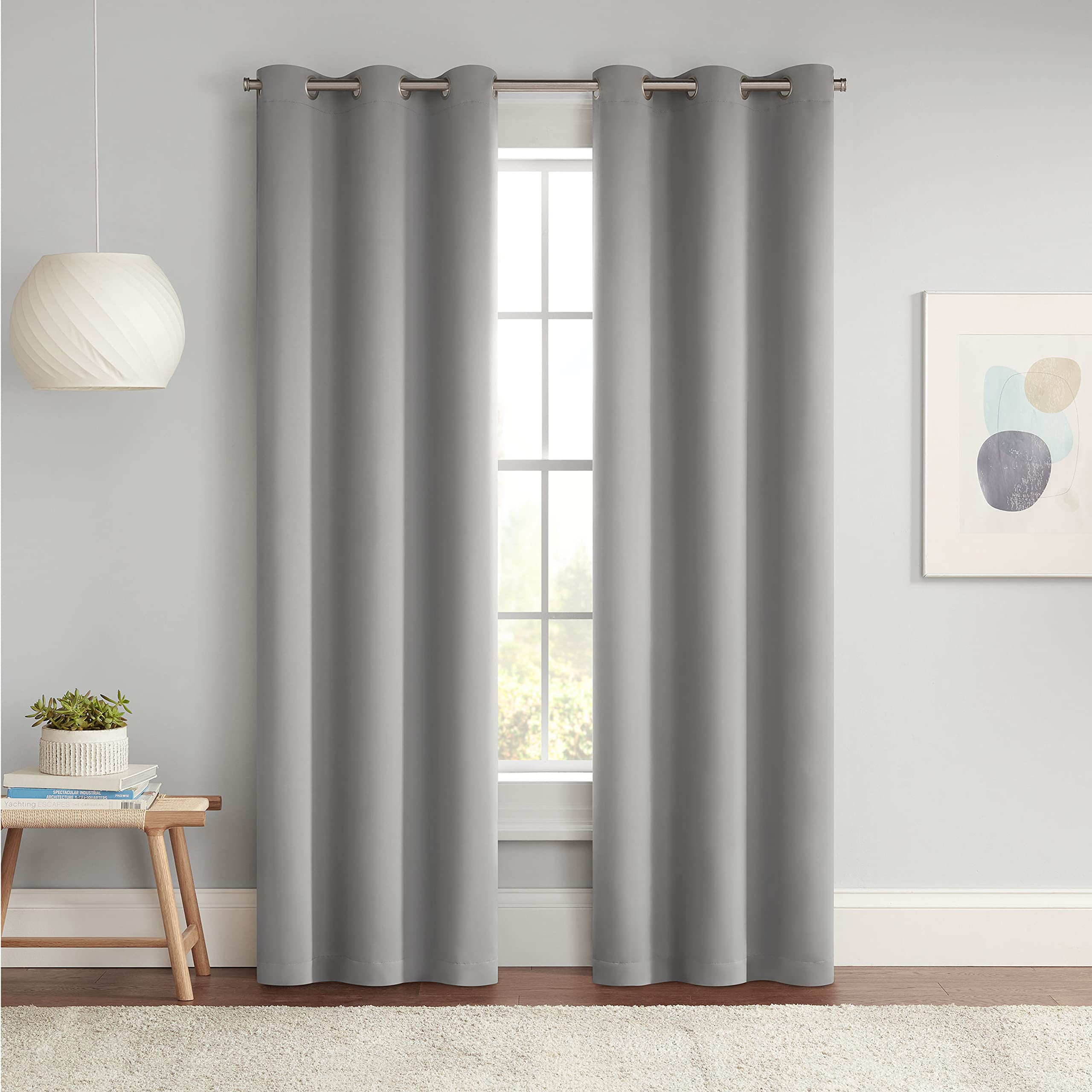 Eclipse Darrell Modern Blackout Thermal Grommet Window Curtains for Bedroom or Living Room (Single Panel), 37 in x 84 in, Gray