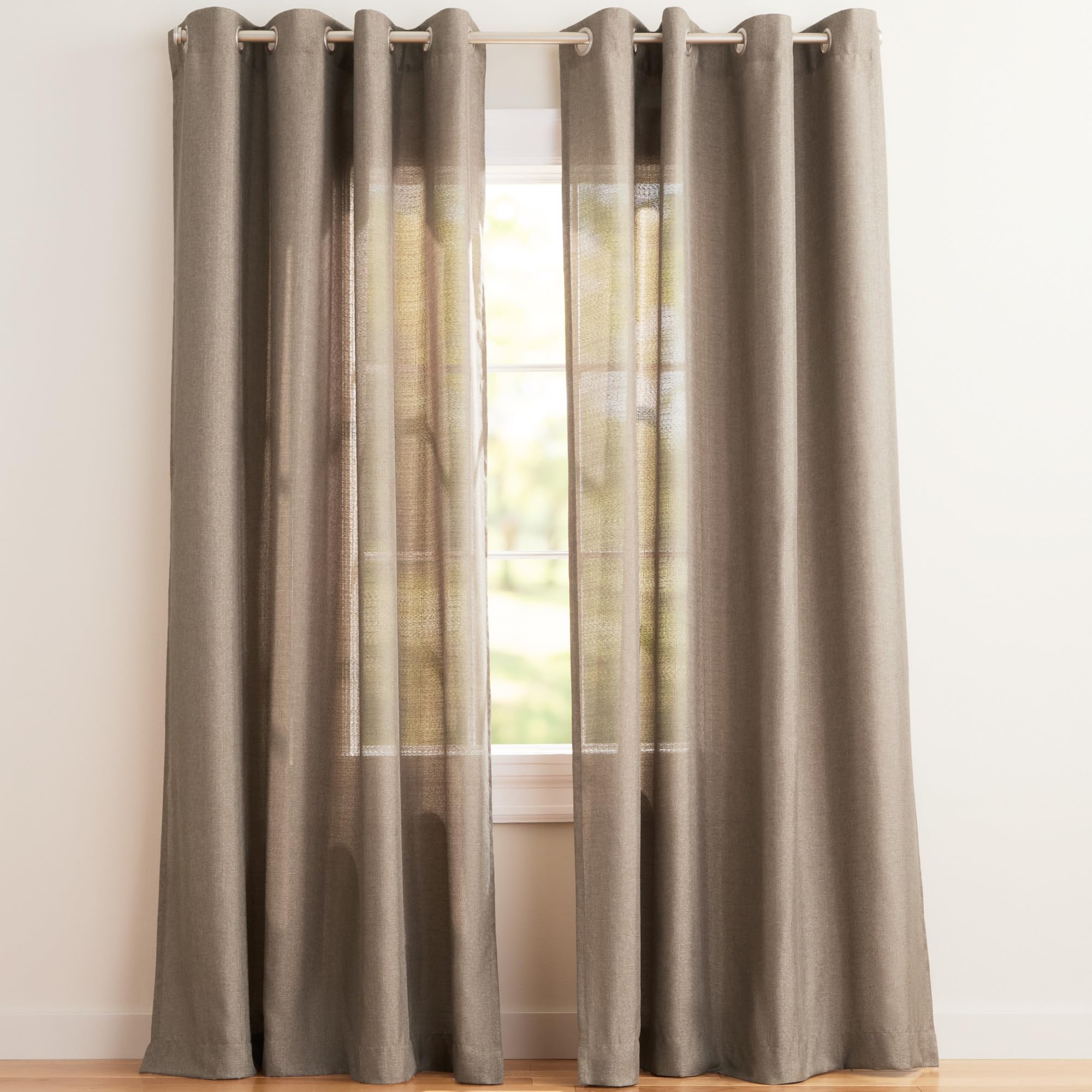 Exclusive Home Loha Linen Grommet Top Curtain Panel Pair, 54"x84", Cafe