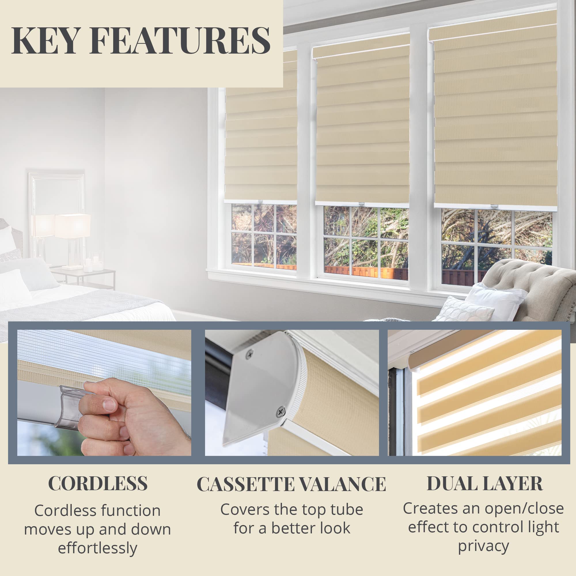 CHICOLOGY Zebra Blinds, Roller Window Shades, Blinds for Windows, Roller Shades for Windows, Window Shades for Home, Window Shades, Pull Down Shades for Windows, 41" W X 72" H, Basic Pearl