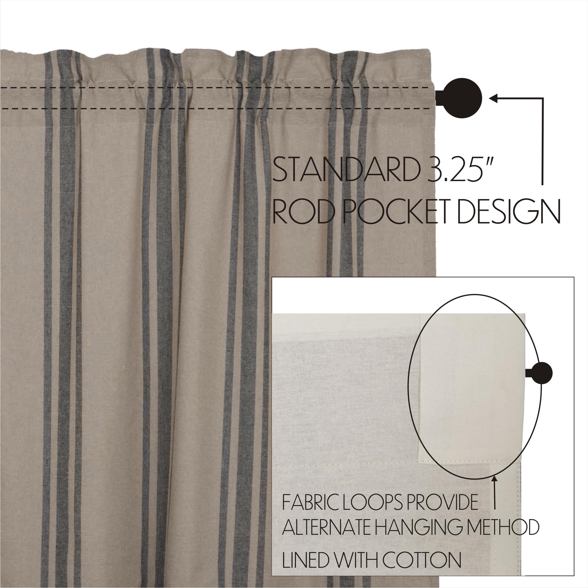 VHC Brands Grain Sack Charcoal Black Stripe Farmhouse Kitchen Curtain Valance 16x60