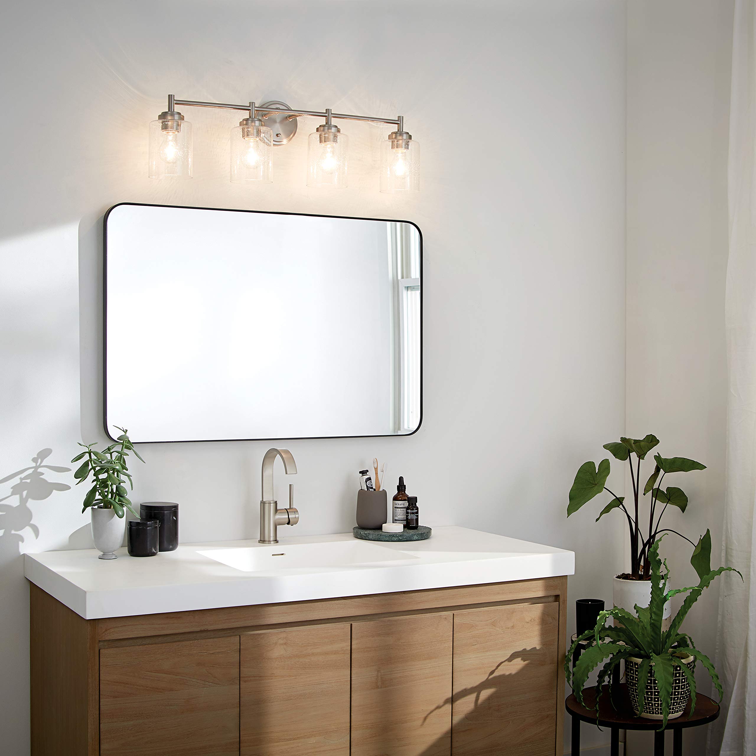 Kichler Winslow 30" Vanity Light in Brushed Nickel, 4-Light Transitional Bathroom Light with Clear Seeded Glass. (30" W x 9.25" H), 45887NI