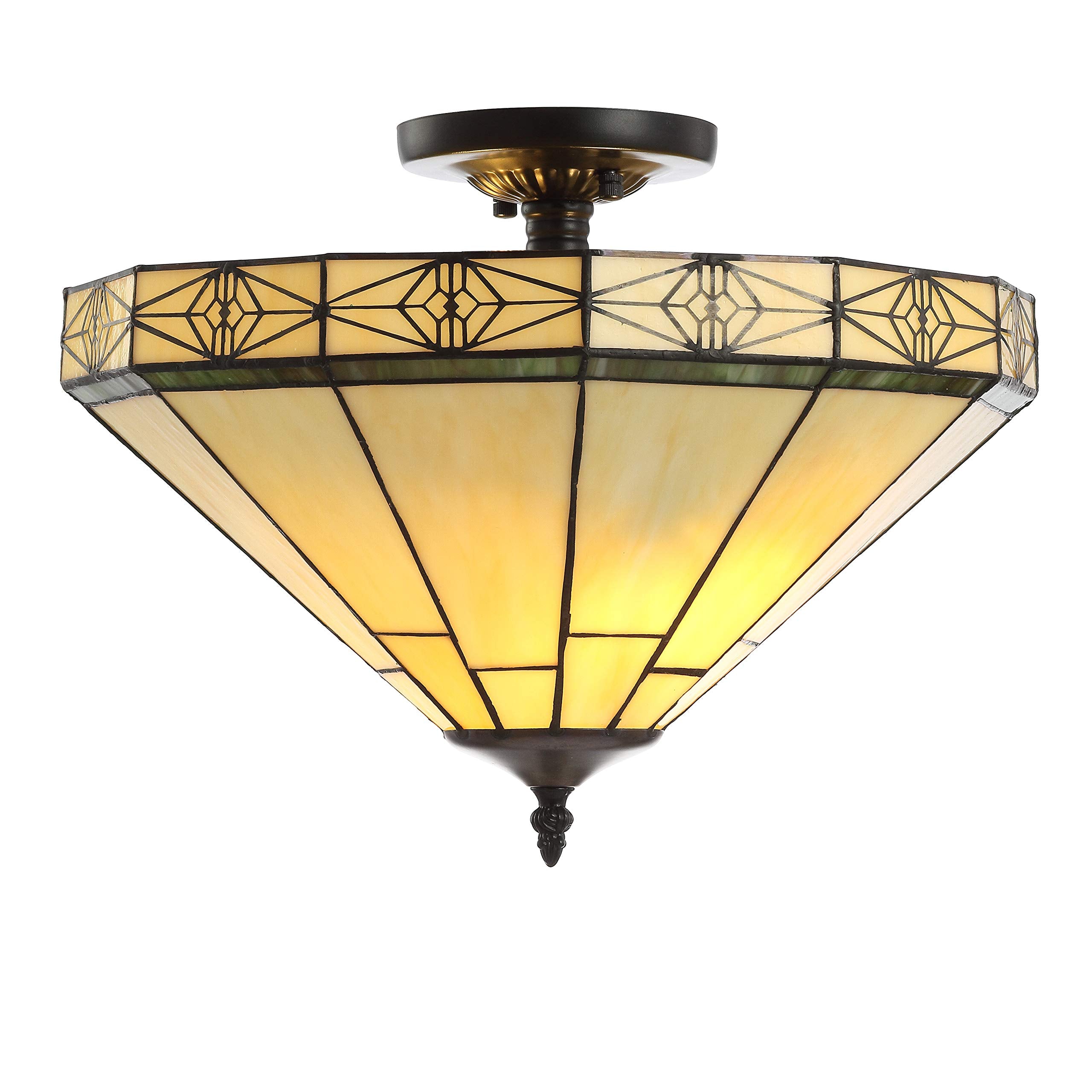 JONATHAN Y JYL8026A Jasmine 16" Tiffany-Style Glass/Metal LED Semi-Flush Mount Traditional Dimmable, 2700K Cozy Warm Light, for Kitchen,Hallway,Bathroom,Stairwell, Cream