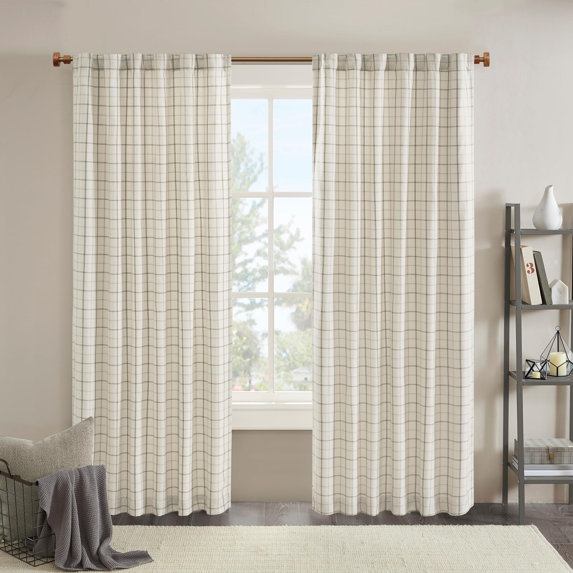 Madison Park Anaheim Cabin Plaid Curtain Window, Thermal Insulated Fleece Lining, Living Room Darkening Drape for Bedroom Decor, 1-Single Panel Pack, 50" x 95", Rod Pocket, Natural
