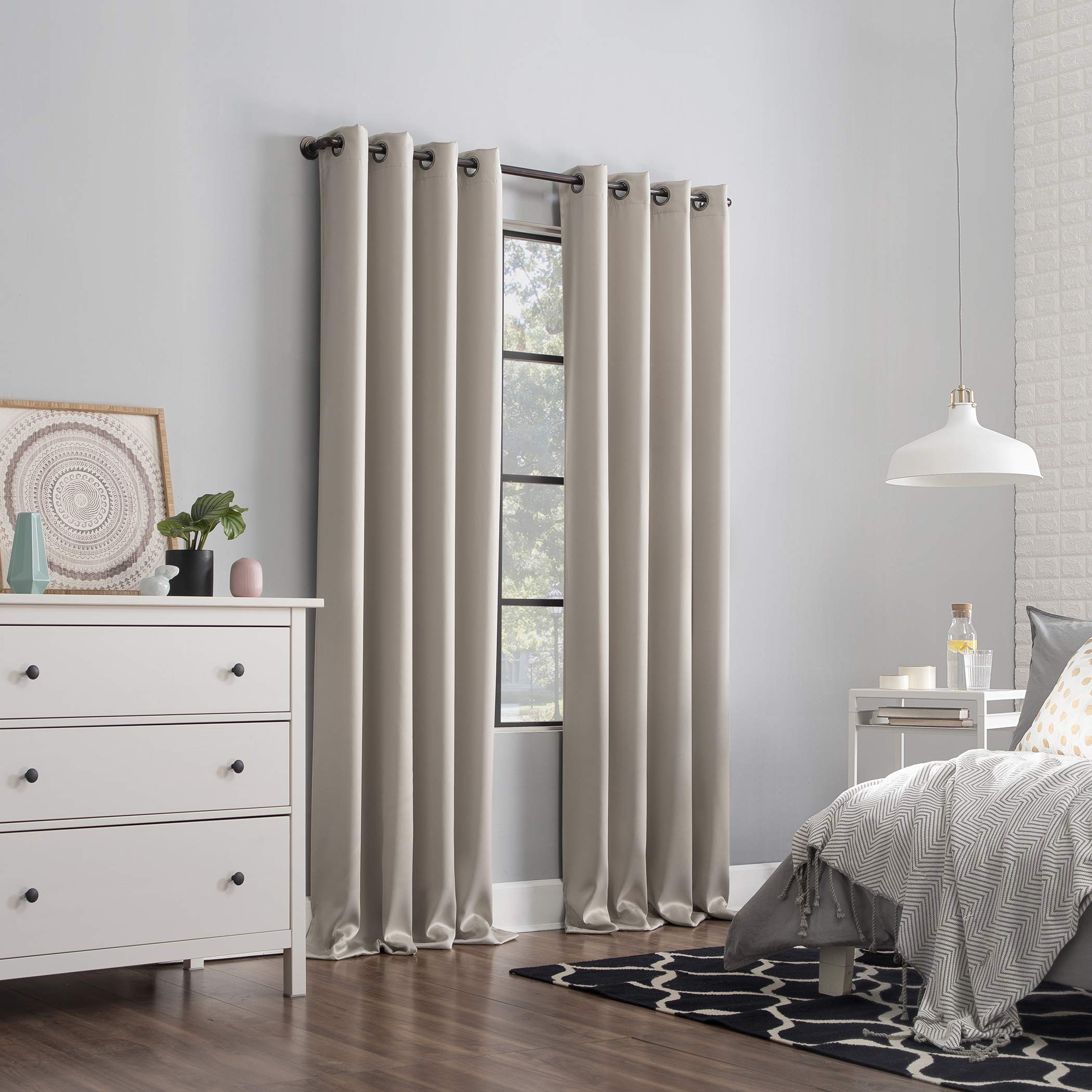 Sun Zero Nordic 2-pack Theater Grade Extreme 100% Blackout Grommet Curtain Panel Pair, 52" x 84", Stone