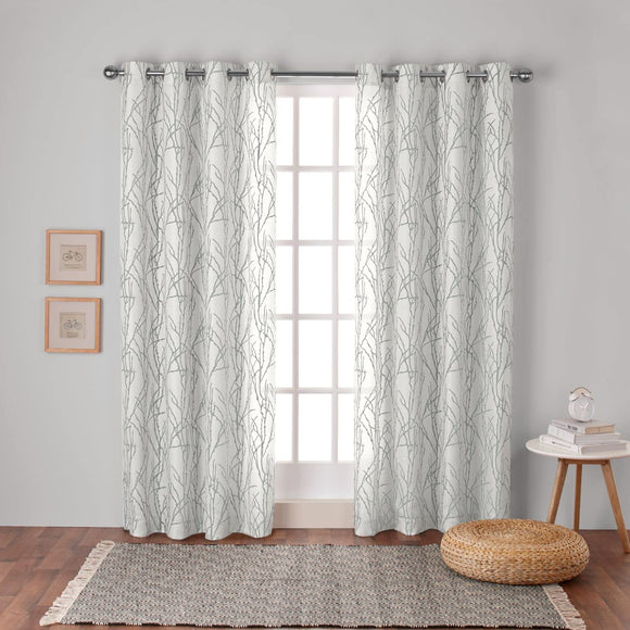 Exclusive Home Branches Linen Blend Grommet Top Curtain Panel Pair, 54