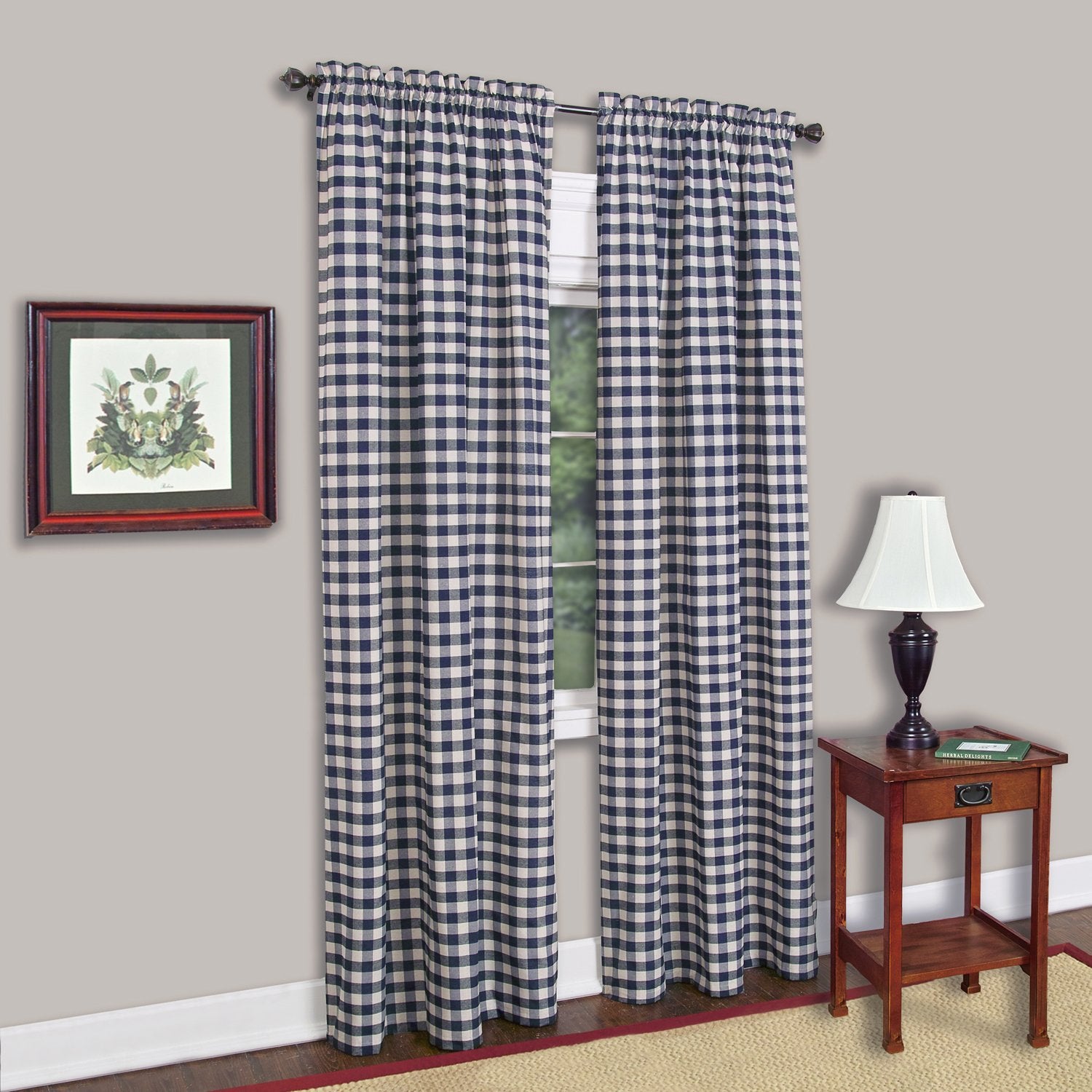 Buffalo Check Panel Window Curtain - 42 Inch Width, 95 Inch Length - Navy & Ivory Plaid - Light Filtering Farmhouse Country Drapes for Bedroom Living & Dining Room by Achim Home Decor