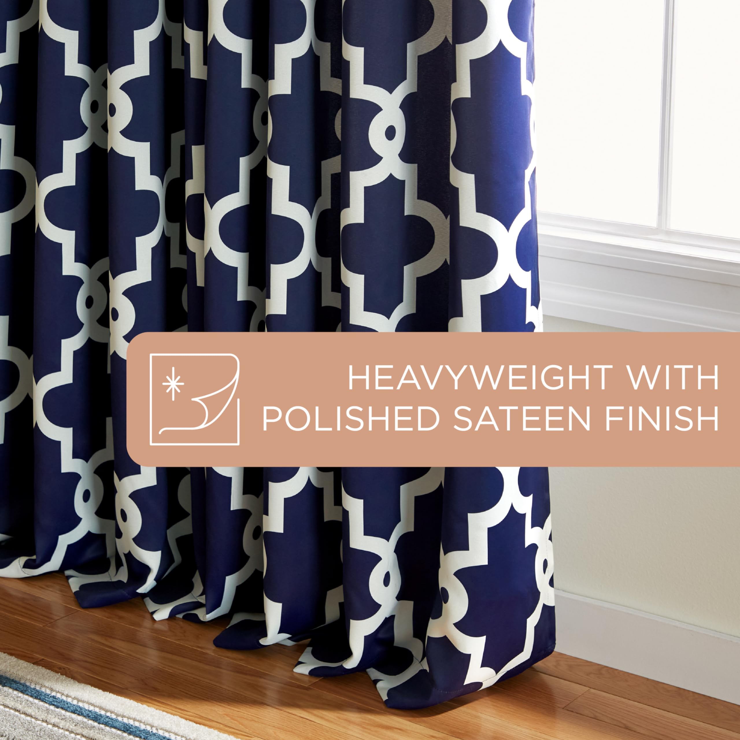 Exclusive Home Ironwork Sateen Woven Room Darkening Blackout Grommet Top Curtain Panel Pair, 52"x84", Peacoat Blue