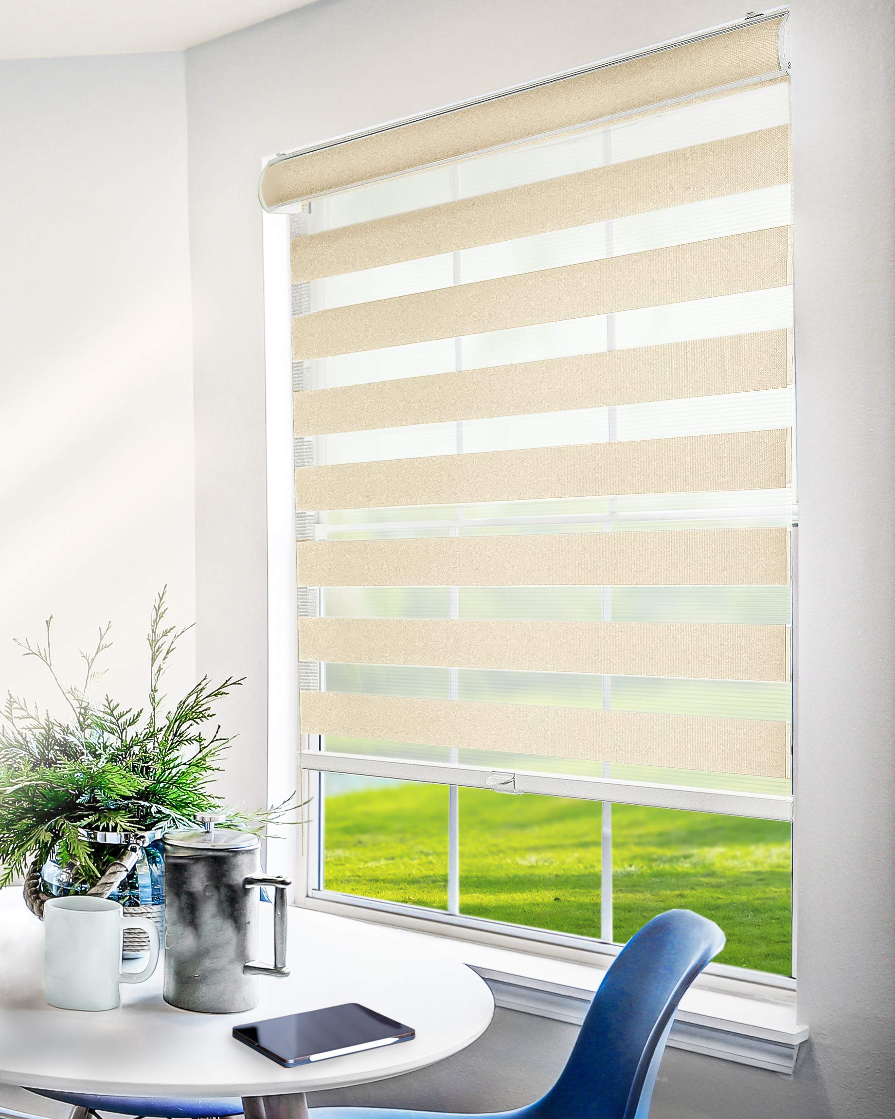 CHICOLOGY Zebra Blinds, Roller Window Shades, Blinds for Windows, Roller Shades for Windows, Window Shades for Home, Window Shades, Pull Down Shades for Windows, 41" W X 72" H, Basic Pearl