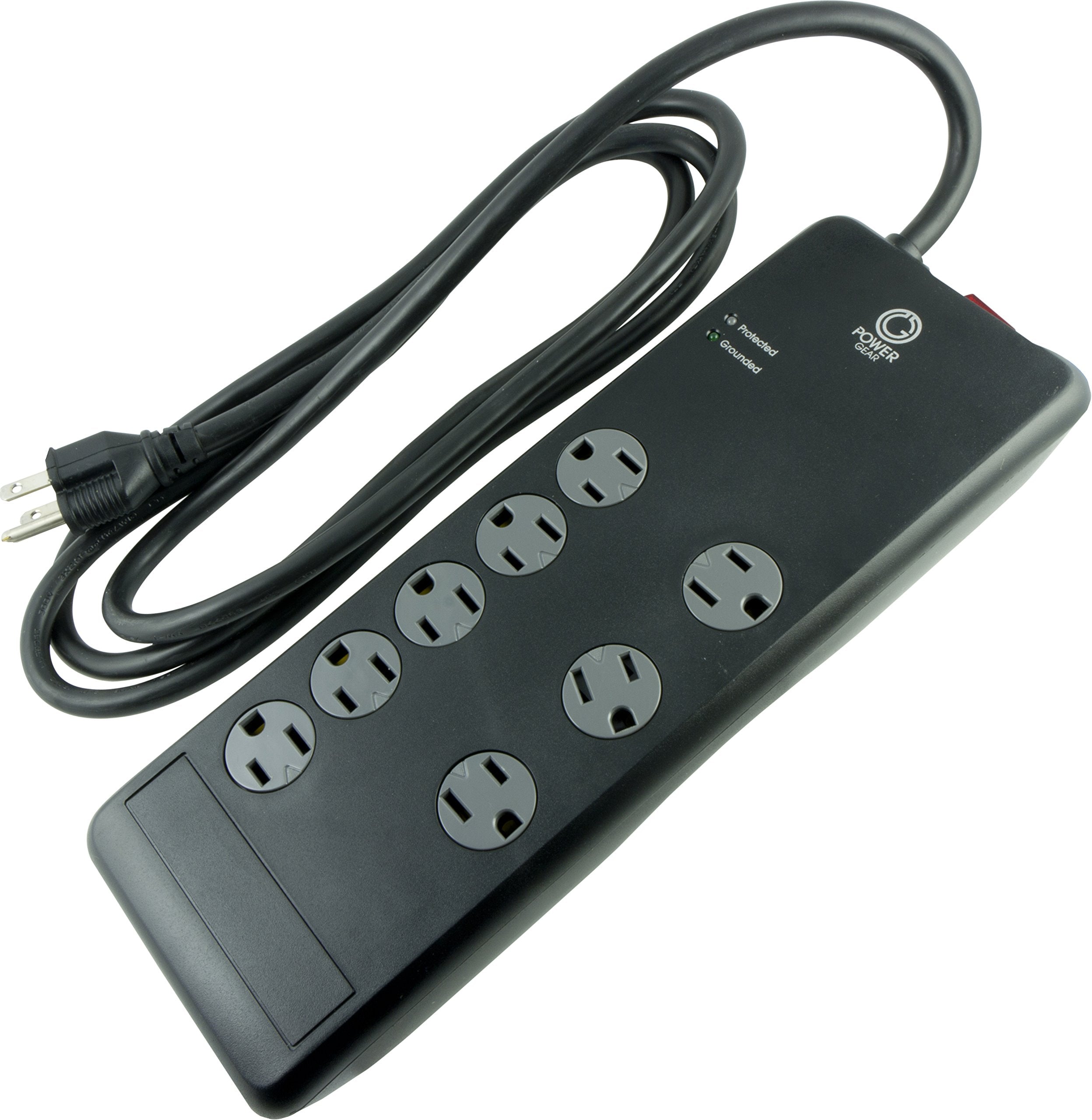 Power Gear 8 Outlet Power Strip Surge Protector, 7 Ft Extension Cord, 2100 Joules, Twist-to-Close Safety Outlet Covers, 3 Adapter-Spaced Outlets, On/Off Switch, Automatic Shutdown, Black, 12996