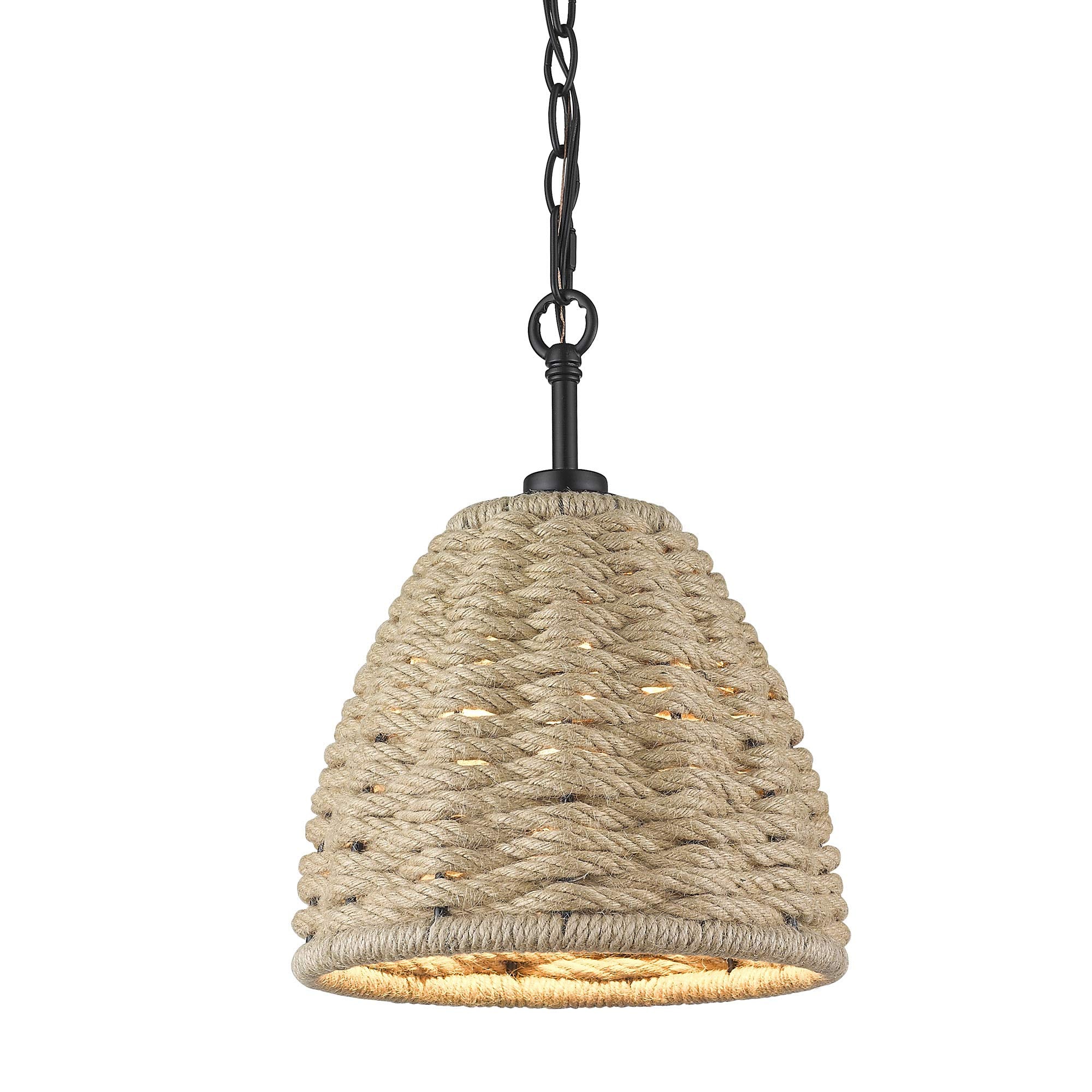 Hathaway Mini Pendant Matte Black With Woven Hemp Rope Shade