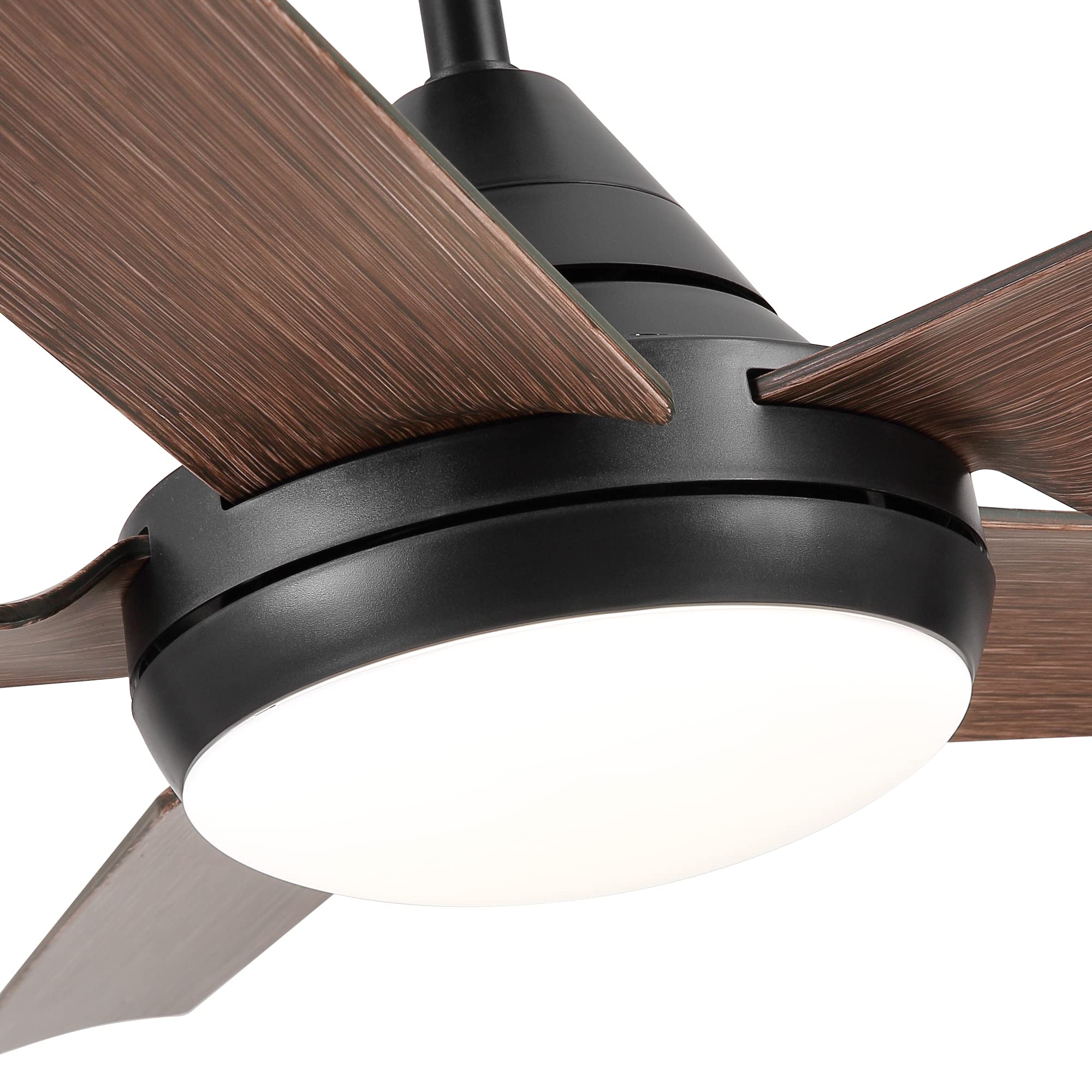 52 Inch Low Profile Ceiling Fan DC 3 Carved Wood Fan Blade Noiseless Reversible Motor Remote Control Without Light (D, 48‘’ Modern + Matte Black)