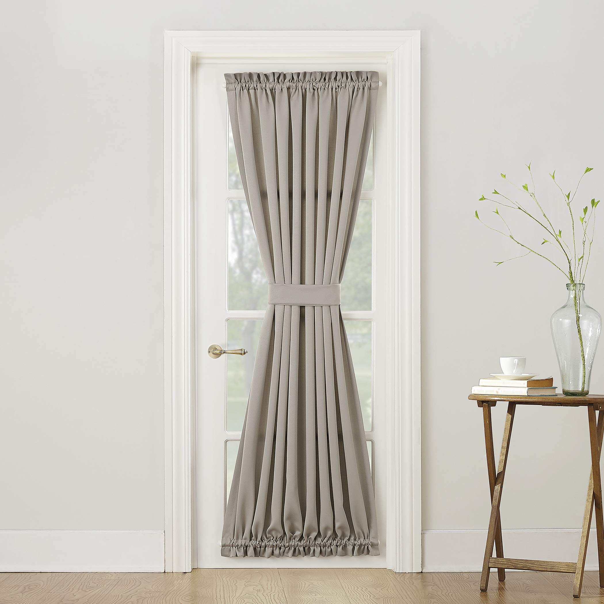 Sun Zero Barrow Energy Efficient Rod Pocket Door Curtain Panel, 54" x 72", Stone