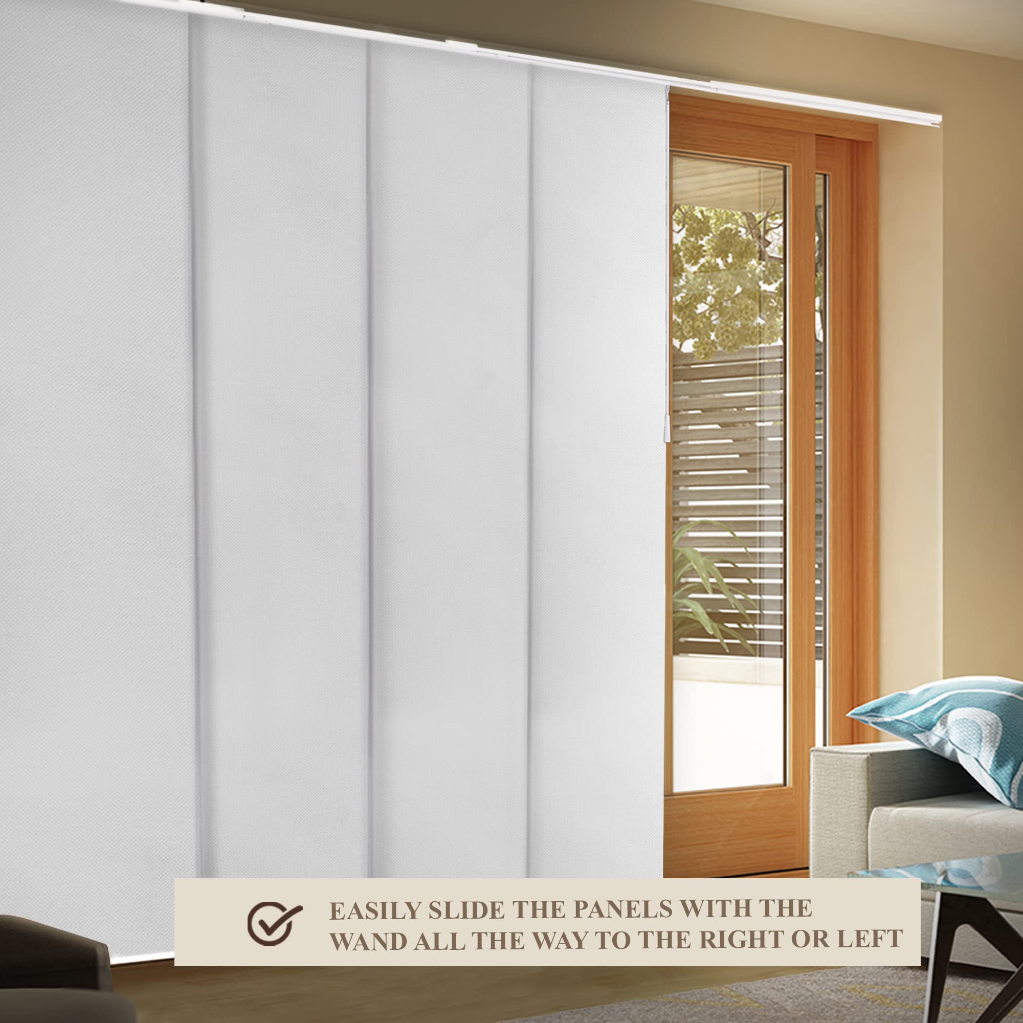 CHICOLOGY Sliding Door Blinds , Blinds for Sliding Glass Doors ,Room Divider , Vertical Blinds for Patio Doors , Sliding Glass Door Blinds Movie Night White (Blackout) W:46-86 x H: 0-96 inch