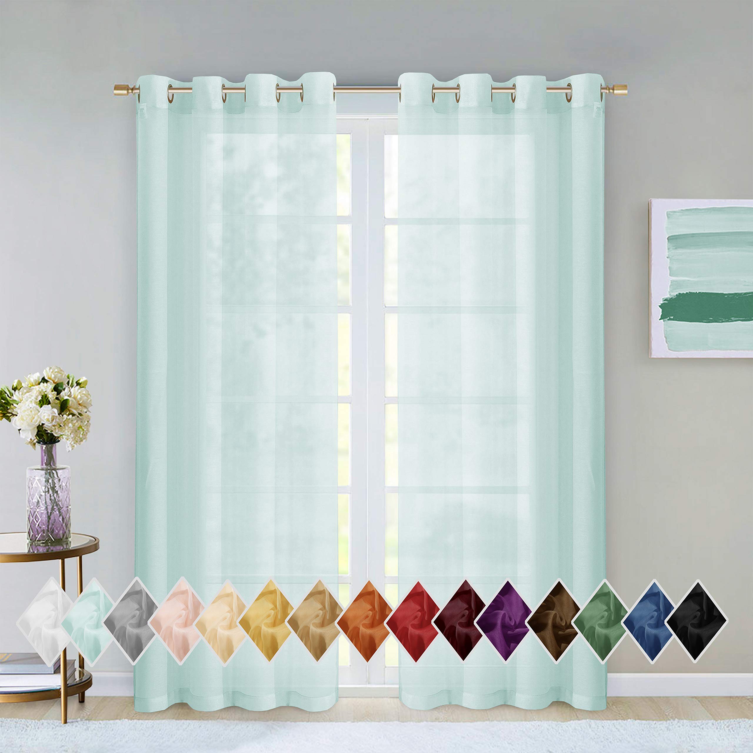 Dainty Home Melrose Aqua Solid Sheer Curtains - Elegant Light Filtering Drapes for Modern Living Room & Bedroom - 110" W x 84" L - Set of 2 - Ideal Sheer Curtain Panels for Stylish Home Decor