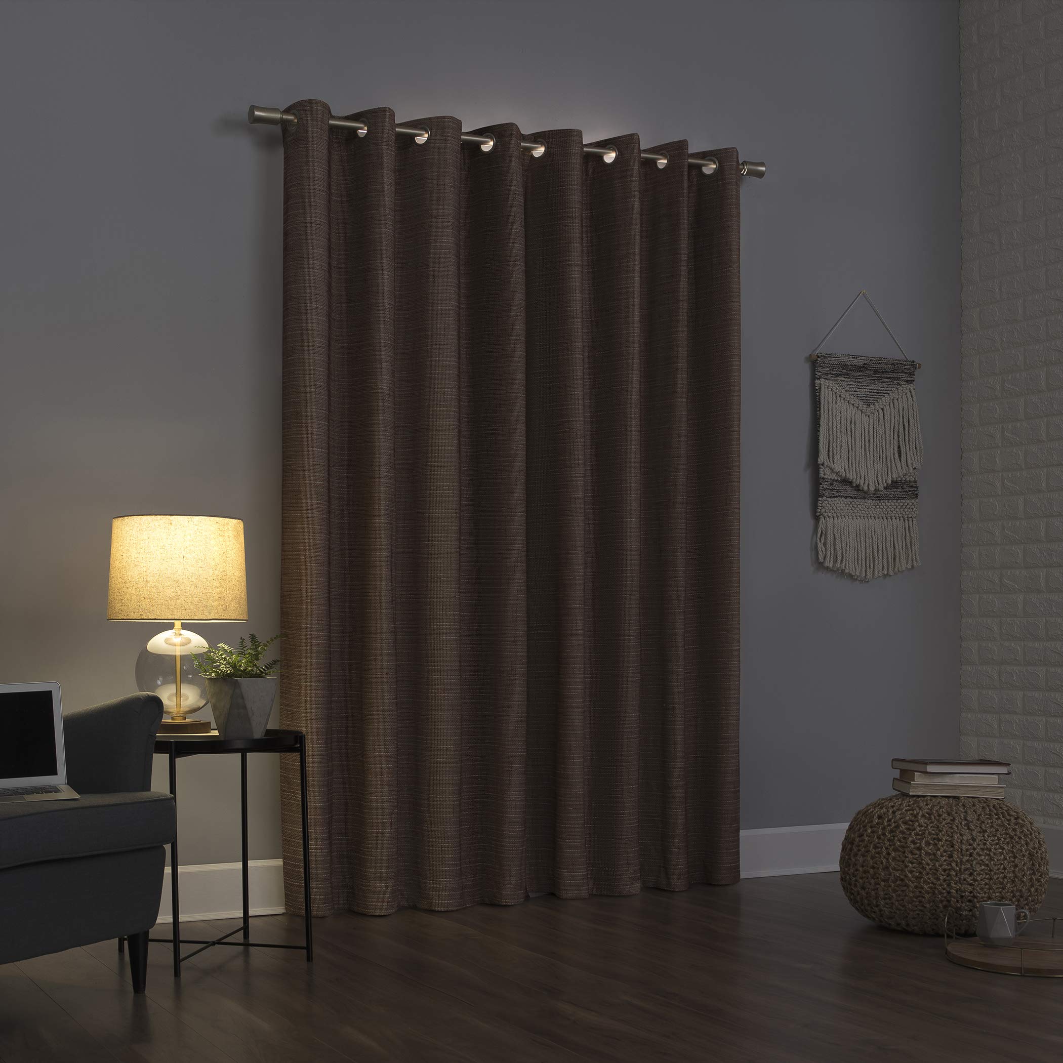 Sun Zero Brooks Burlap Weave Thermal Extreme Total Blackout Grommet Curtain Panel, 52" x 96", Deep Red/Linen