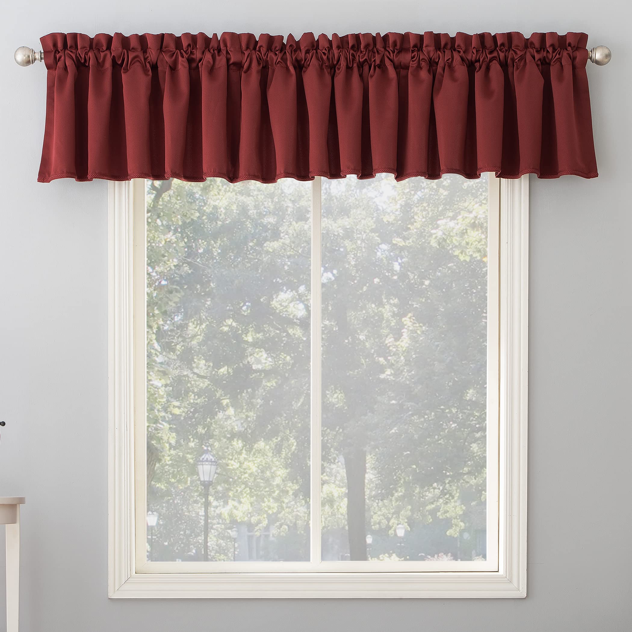 Sun Zero Barrow Energy Efficient Rod Pocket Curtain Valance, 54" x 18", Wine Red