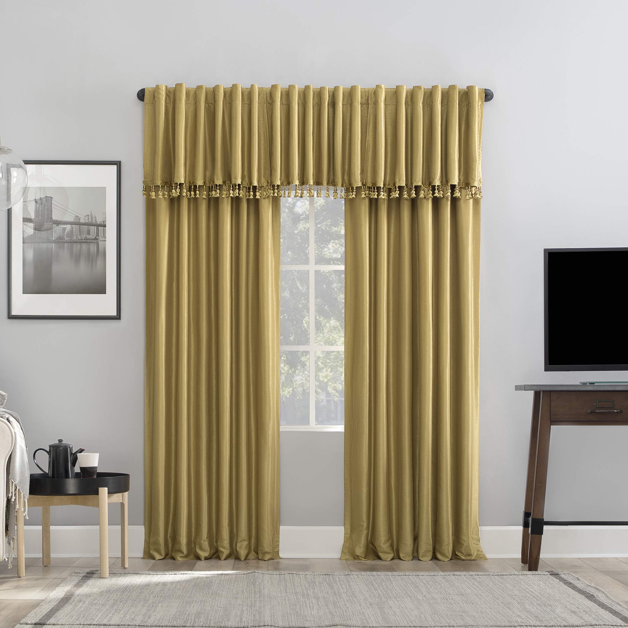 Sun Zero Greyson Faux Dupioni Silk Thermal Extreme Total Blackout Back Tab Curtain Panel, 50" x 95", Gold