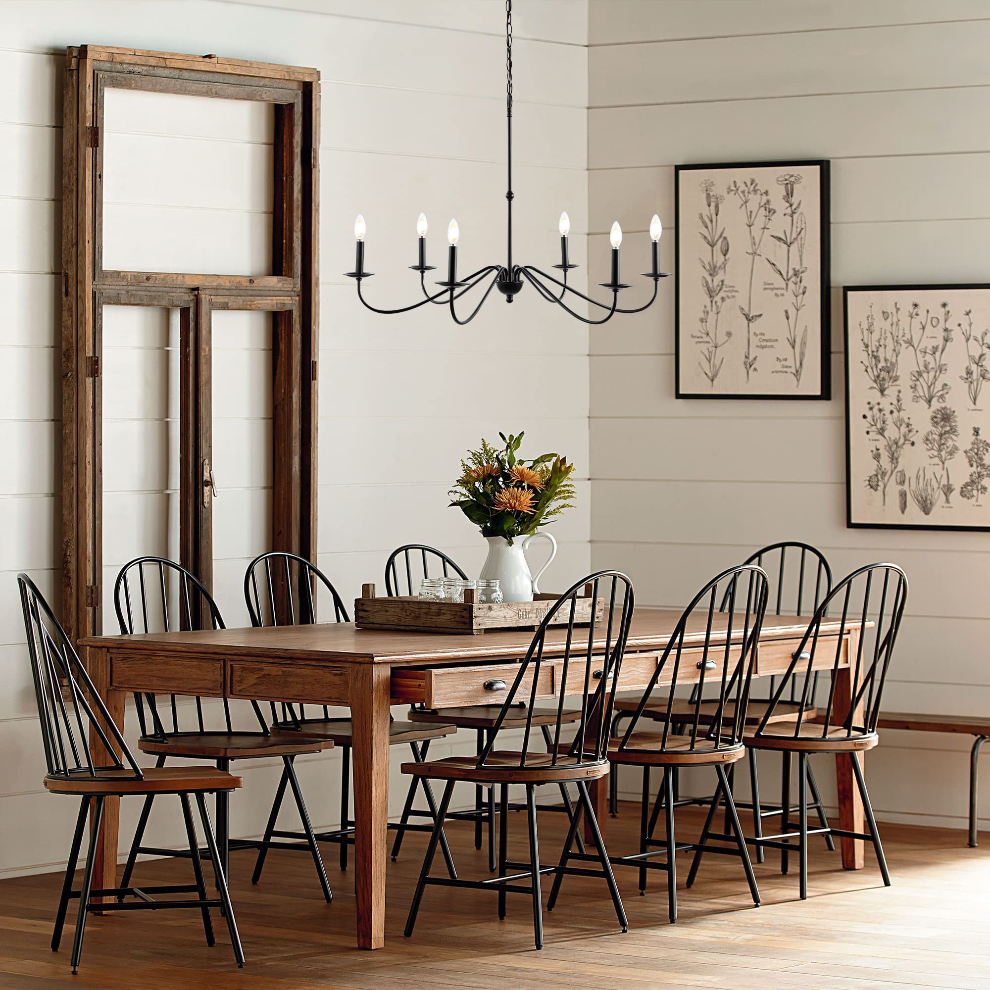 JONATHAN Y JYL7559A Wicklow 34.75" 6-Light Bohemian Farmhouse Iron LED Chandelier Modern Contemporary Adjustable Dining Room Living Room Kitchen Island Foyer Bedroom Lobby, Oil Rubbed Bronze