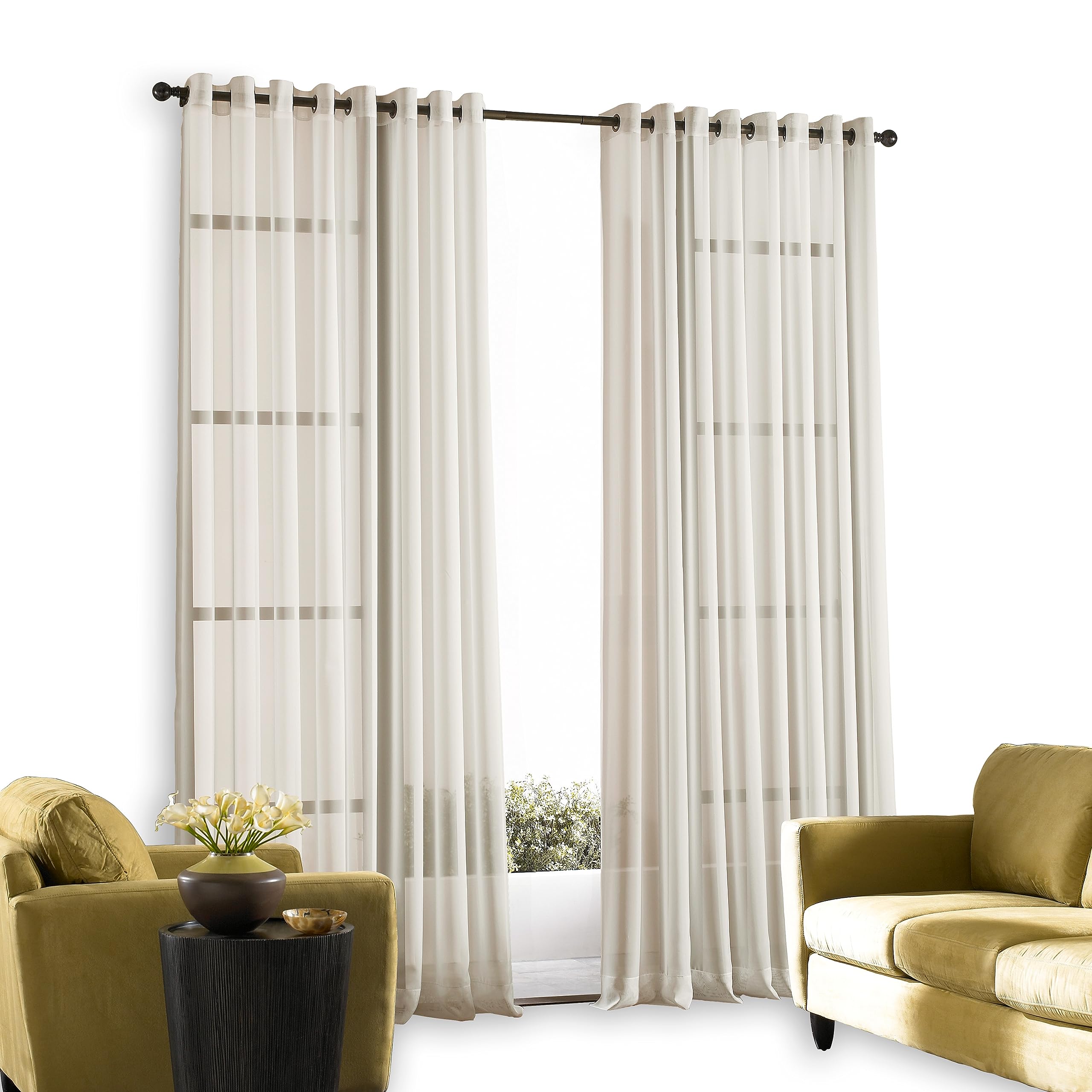 Curtainworks Soho Voile Sheer Grommet Curtain Panel, 59 by 132", Oyster
