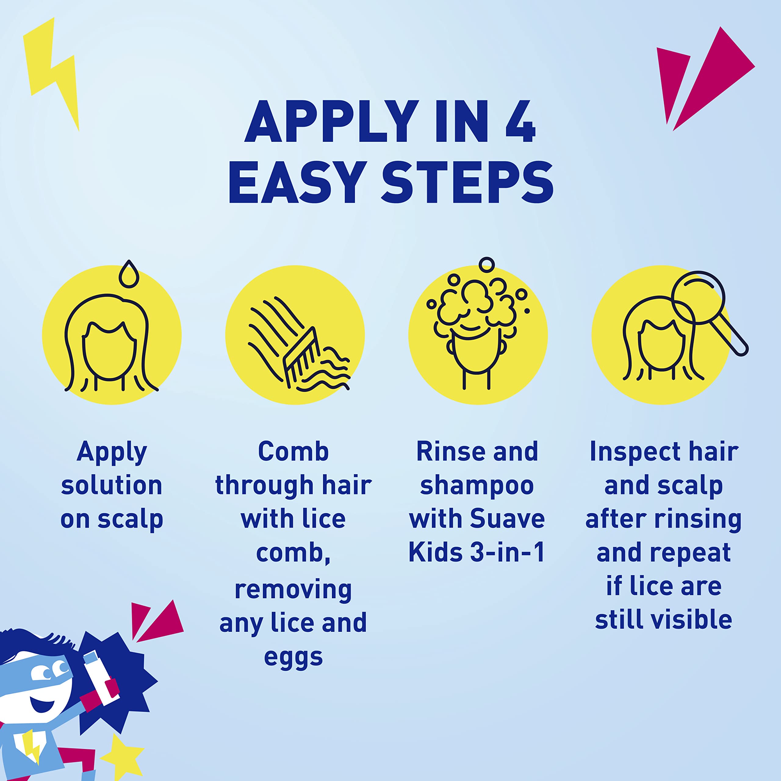 Suave Kids Head Lice Treatment - Lice Comb + Combing Solution for Eggs, Super Lice, and Lice Removal, 4 Oz (Pack of 2)