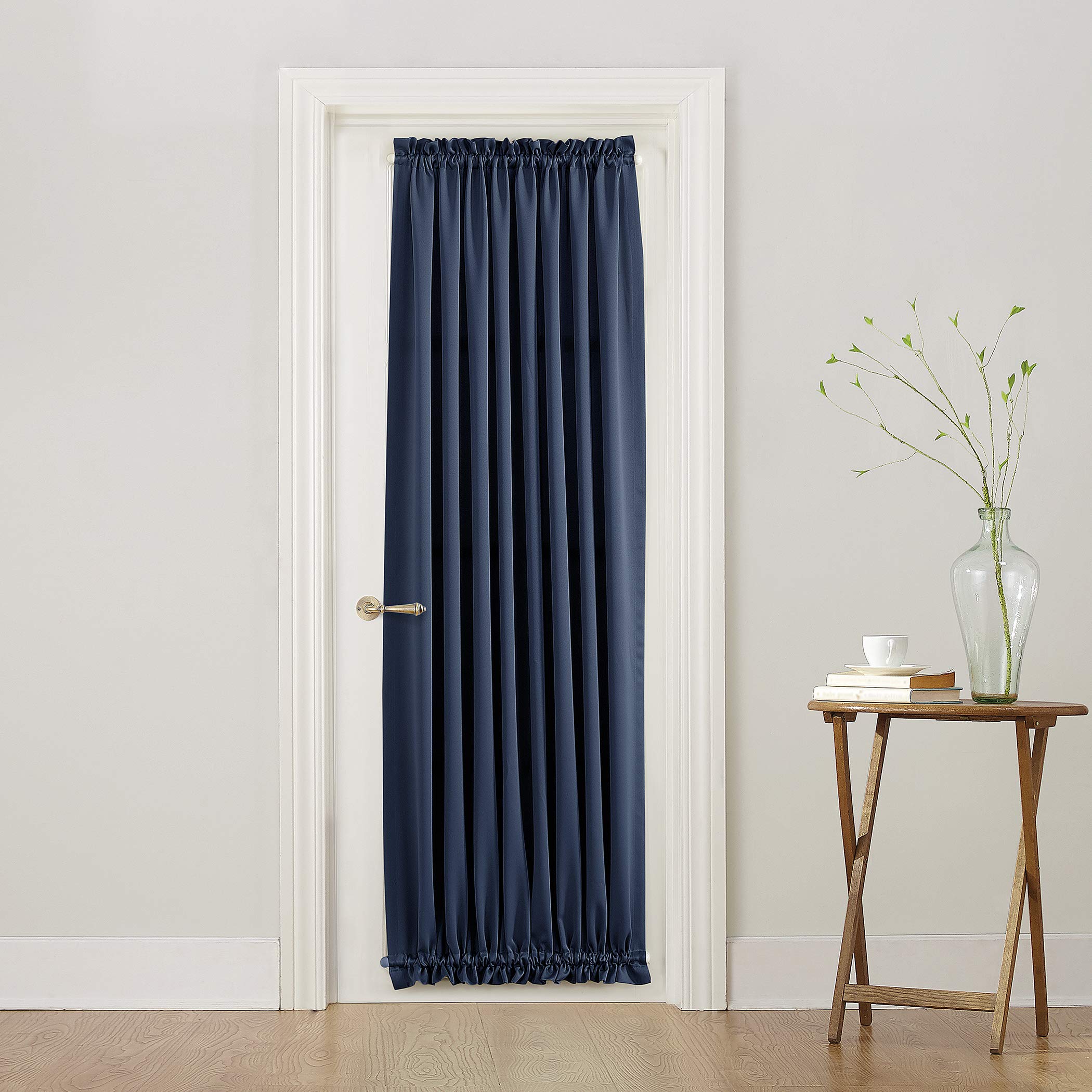 Sun Zero Barrow Energy Efficient Rod Pocket Door Curtain Panel, 54" x 72", Navy Blue