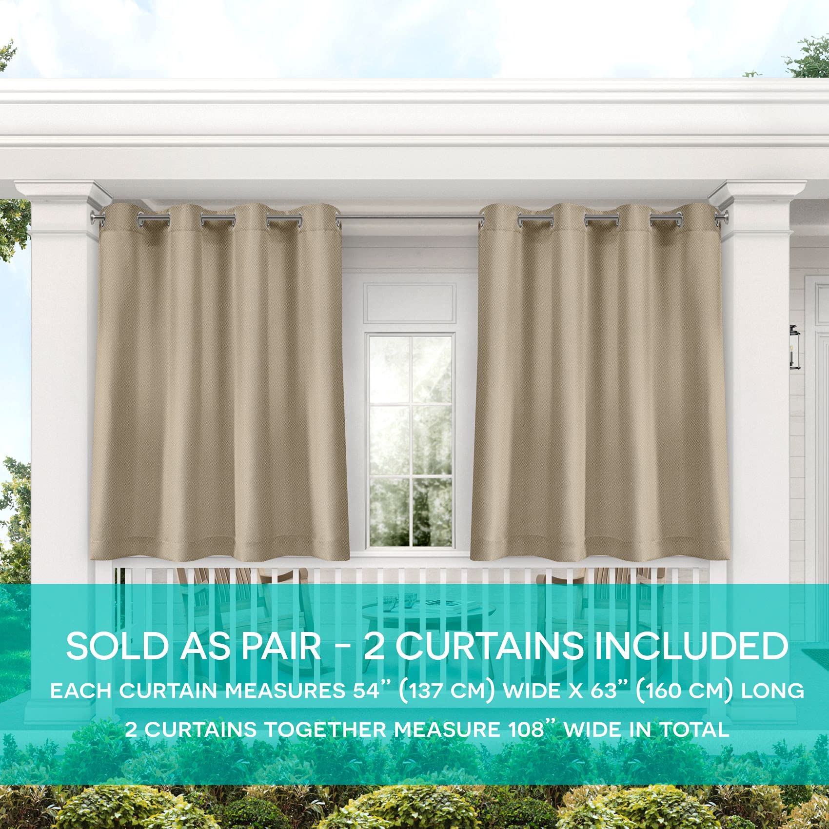 Exclusive Home Biscayne Indoor/Outdoor Two Tone Textured Grommet Top Curtain Panel, 54"x96", Sand, Set of 2