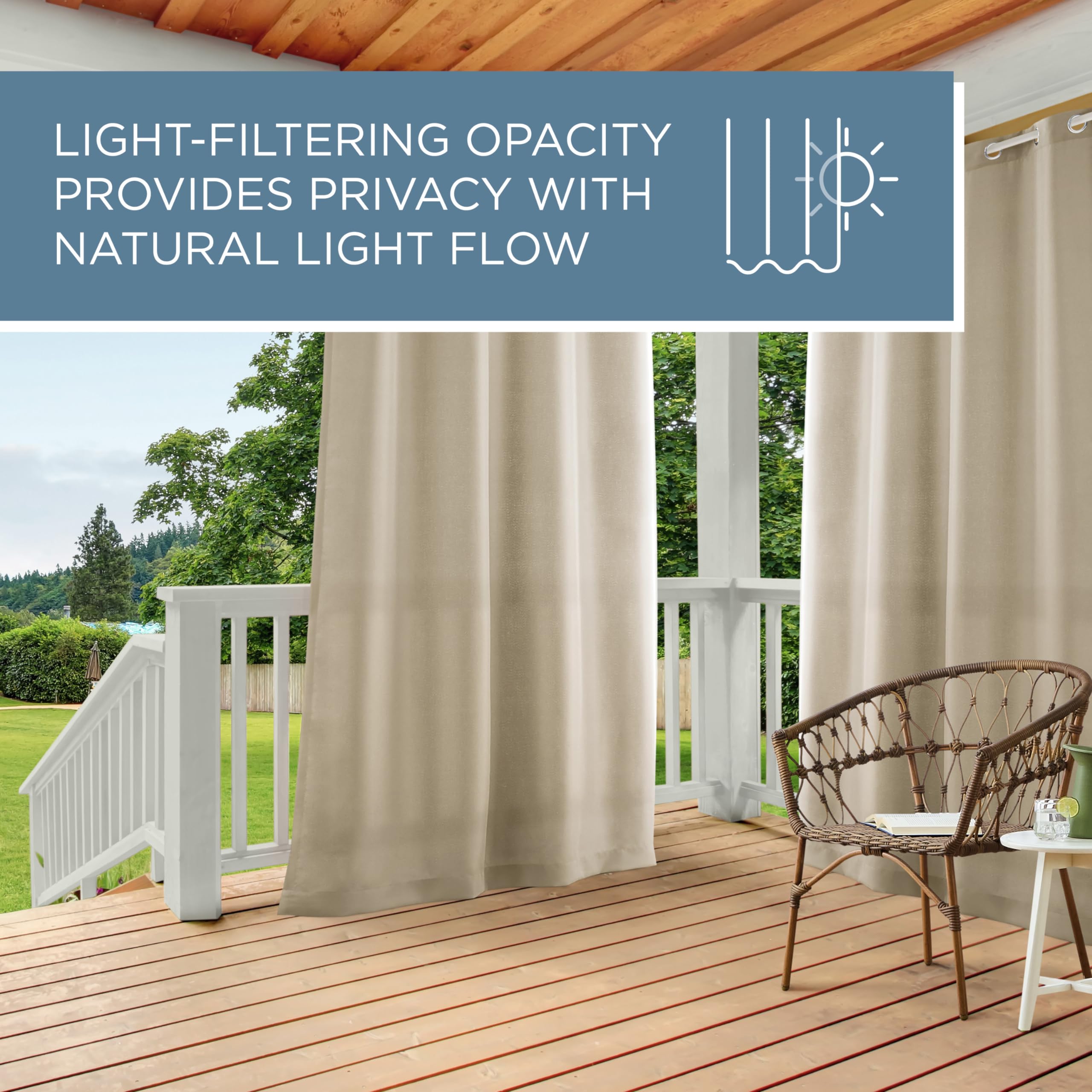 TOWN & COUNTRY BASICS Cabana Solid Heavyweight Indoor Outdoor Curtains, Light Filtering Opacity with Grommet Top, Water Repellent, 2-Pack Set, 54"x108", Taupe