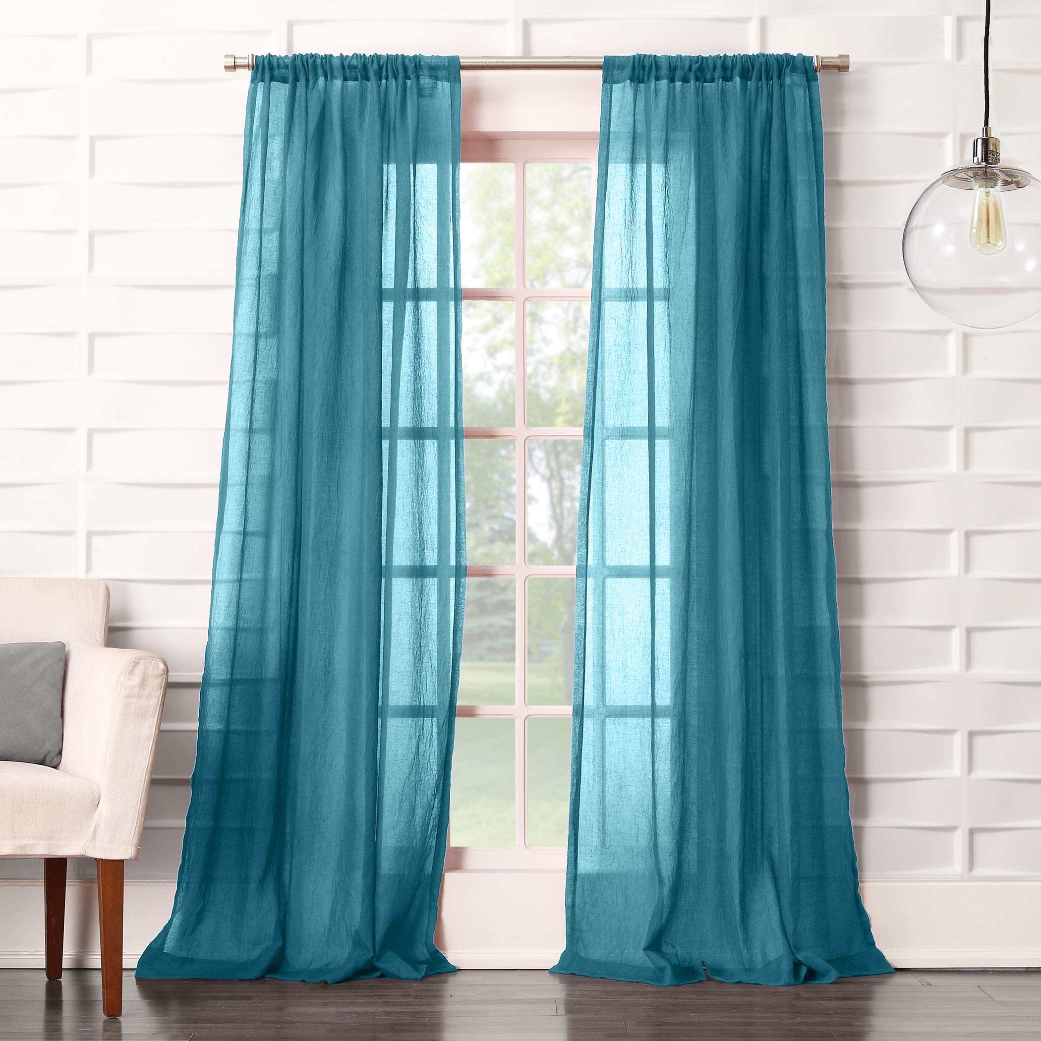 No. 918 Tayla Crushed Texture Semi-Sheer Rod Pocket Curtain Panel, 50" x 84", Marine