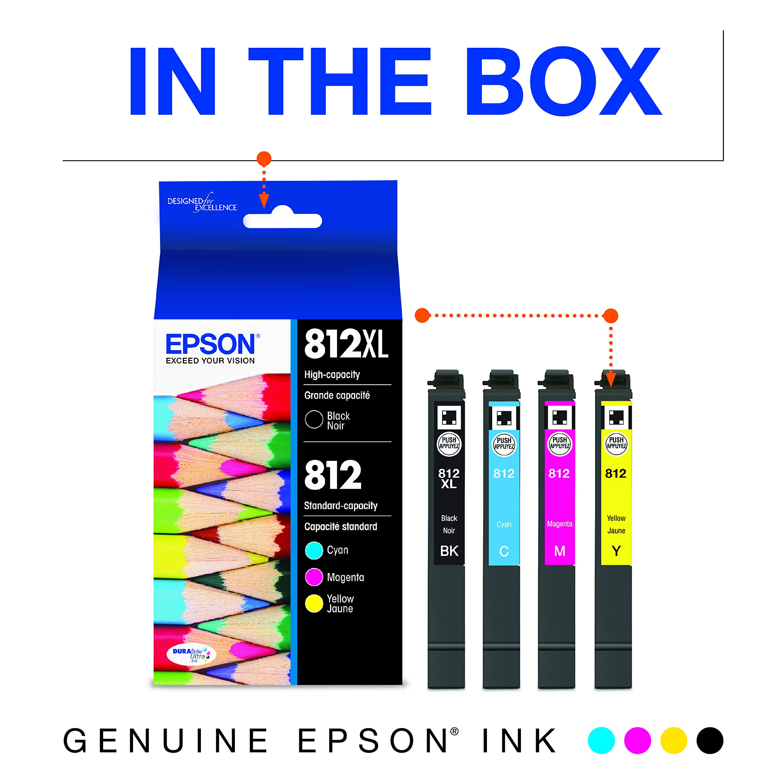 EPSON 812 DURABrite Ultra Ink High Capacity Black & Standard Color Cartridge Combo Pack (T812XL-BCS) Works with WorkForce Pro WF-7310, WF-7820, WF-7840, WorkForce EC-C7000