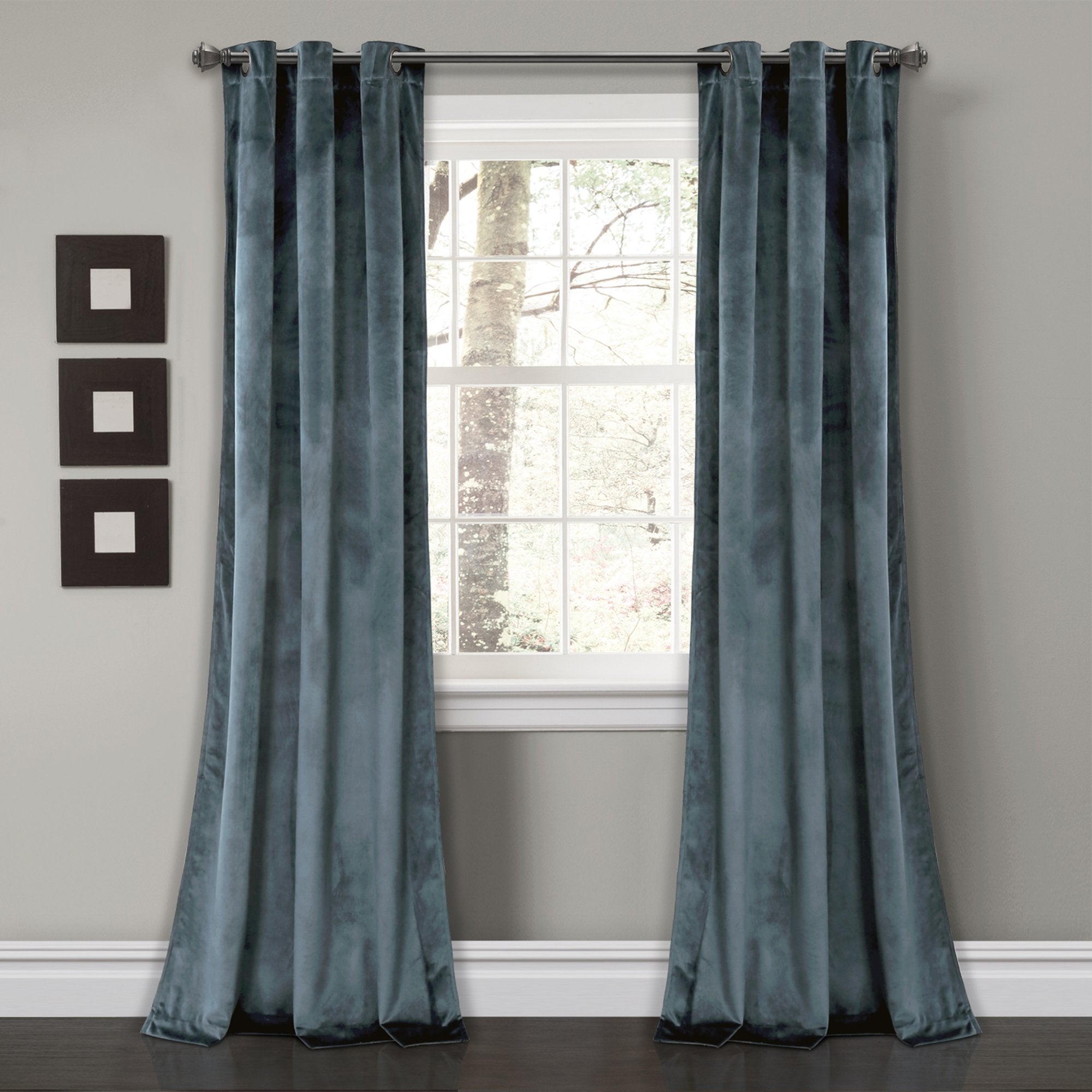 Lush Decor Prima Velvet Curtains Color Block Room Darkening Window Panel Set for Living, Dining, Bedroom (Pair), 38" W x 84" L, Blue