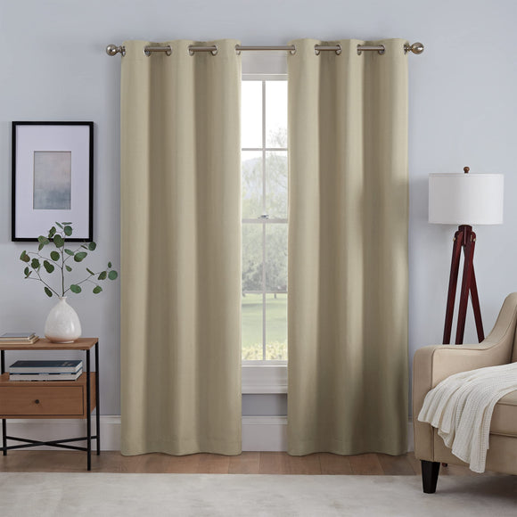 Eclipse Khloe Noise Reducing Blackout Solid Textured Grommet Window Curtain for Bedroom (1 Panel), 40 in x 95 in, Tan