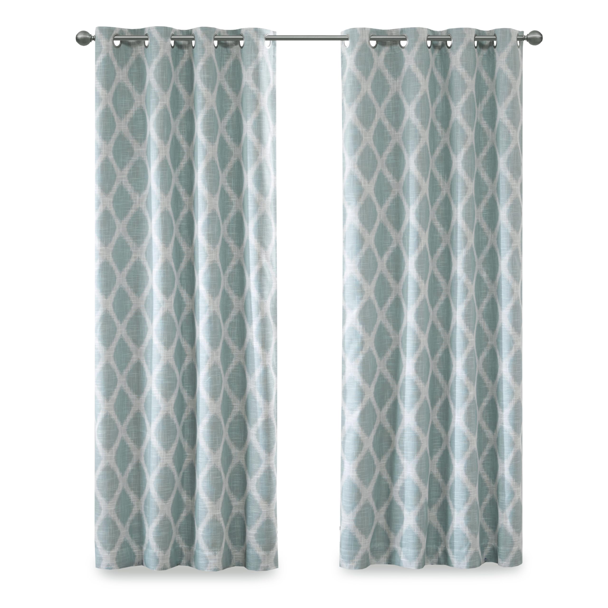 Sun Smart Blakesly Blackout Curtains Patio Window, Ikat Print, Grommet Top Living Room Decor, Living Room Decor, Thermal Insulated Light Blocking Drape for Bedroom and Apartments, 50" x 84", Aqua