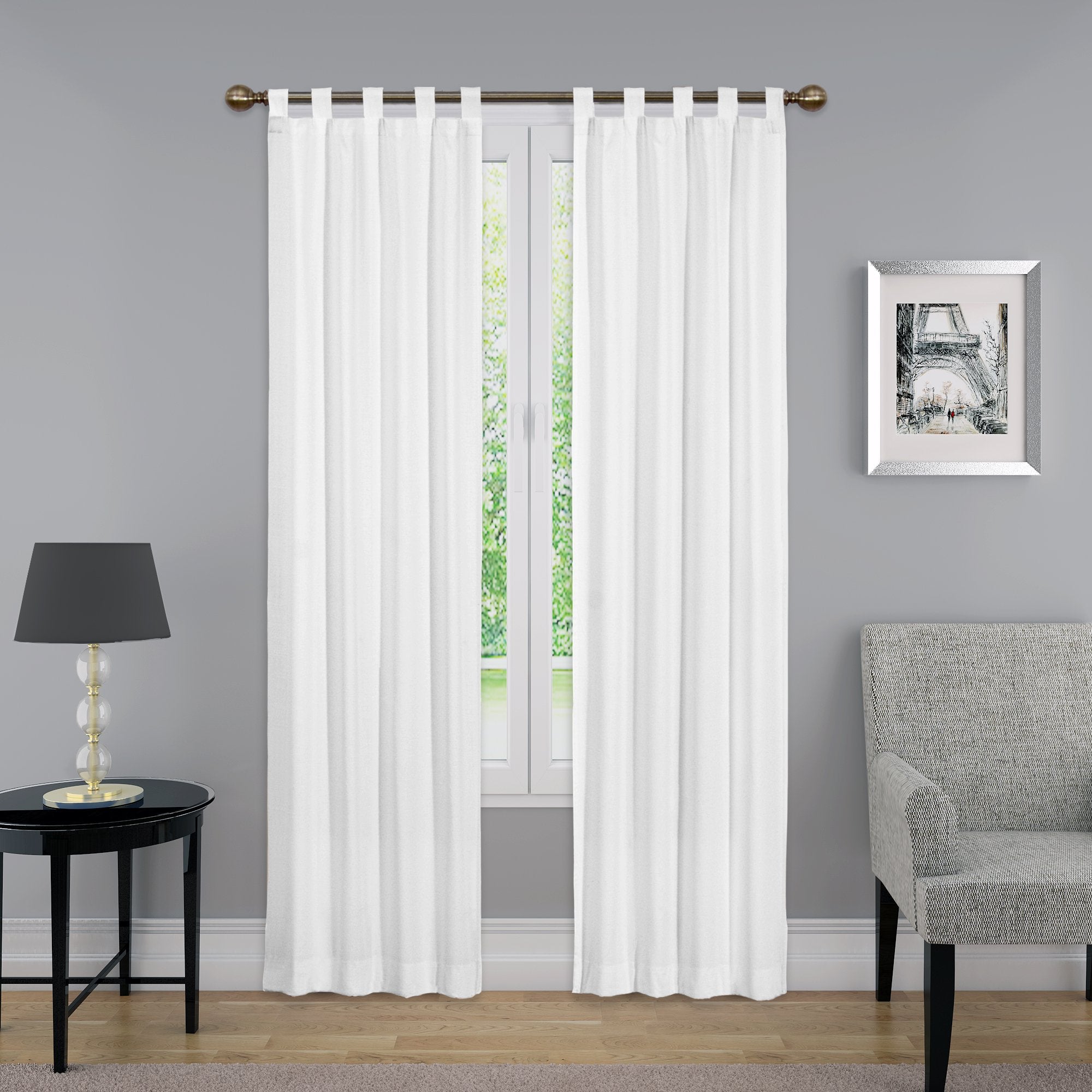 PAIRS TO GO Montana Modern Decorative Tab Top Window Curtains for Bedroom or Living Room (2 Panels), 30" x 95", White