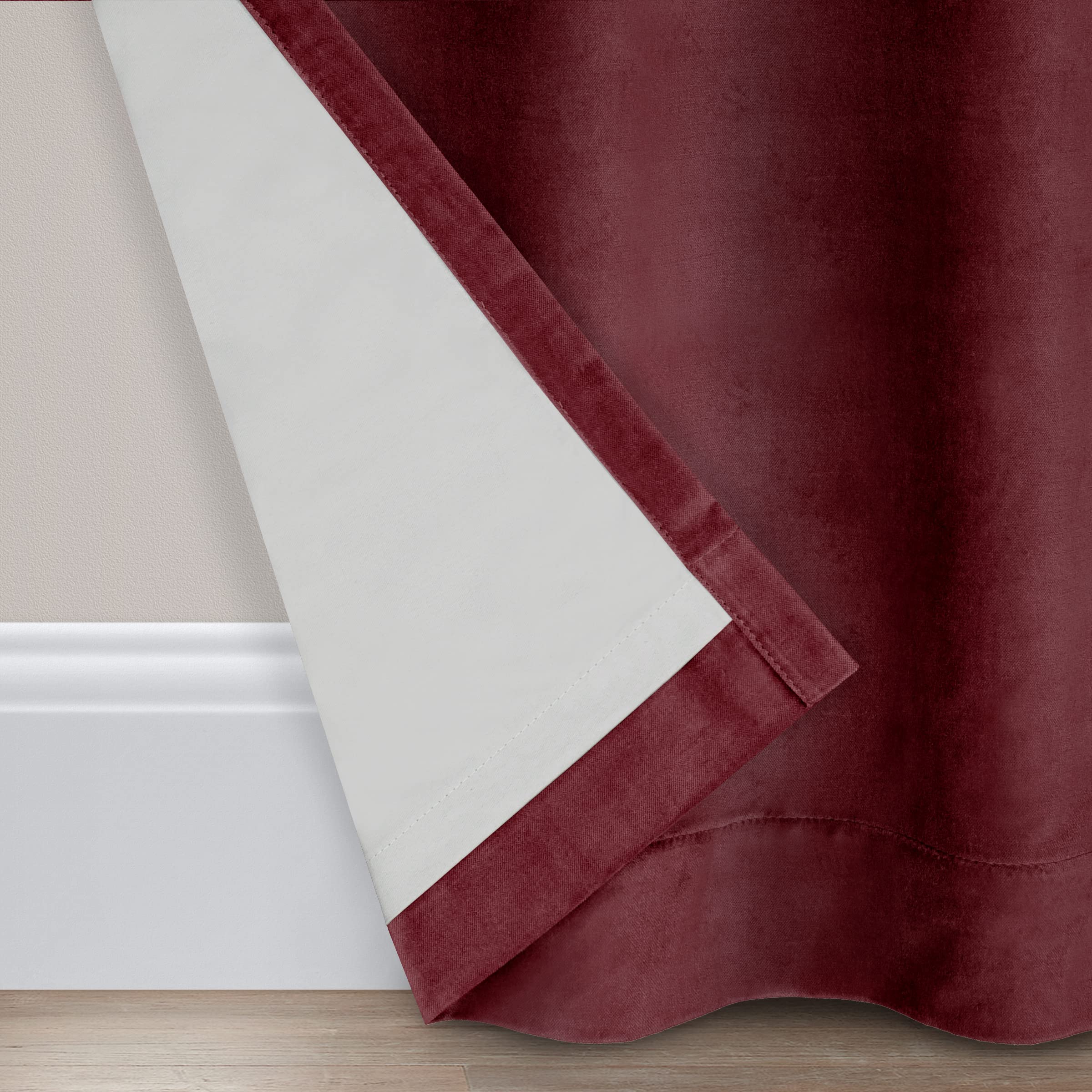 Eclipse Luxury Cotton Velvet 100% Blackout Rod Pocket Back Tab 96" x 50" Curtain Window Panel in Port