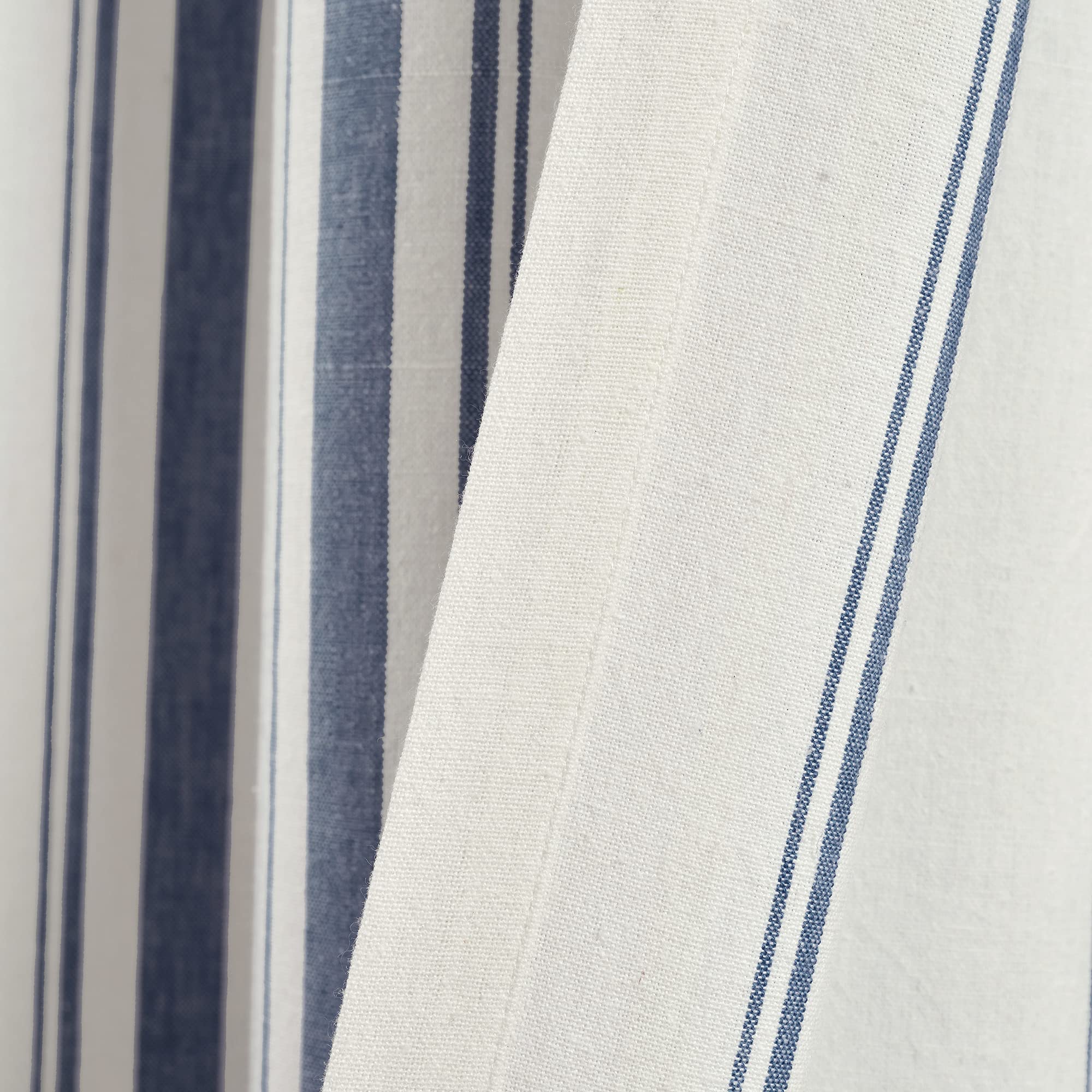 Lush Decor Farmhouse Stripe Yarn Dyed Eco-Friendly Recycled Cotton Window Curtain Panel Pair, 42" W x 95" L, Navy - Classic Modern Rustic Charm - Eco Friendly Cotton Fabric