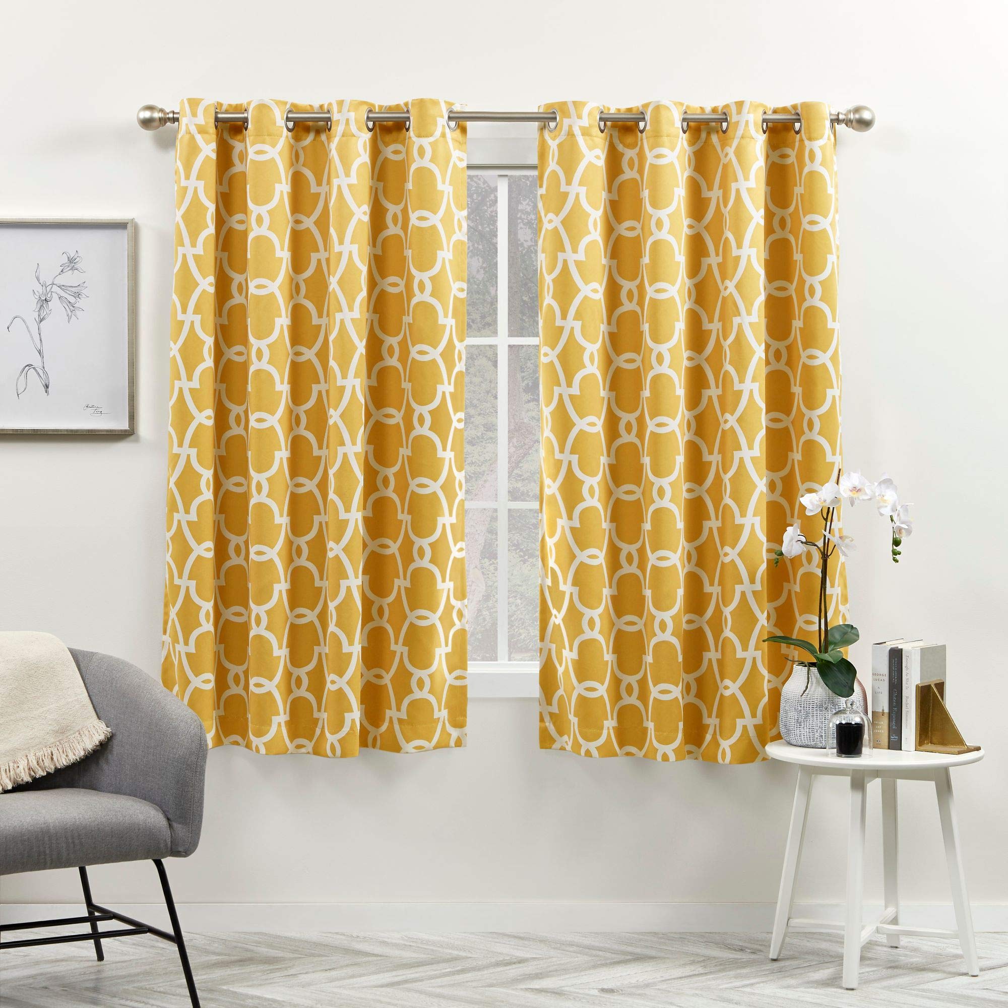 Exclusive Home Curtains Gates Sateen Blackout Thermal Window Curtain Panel Pair with Grommet Top, 52x63, Sundress Yellow 2 Piece