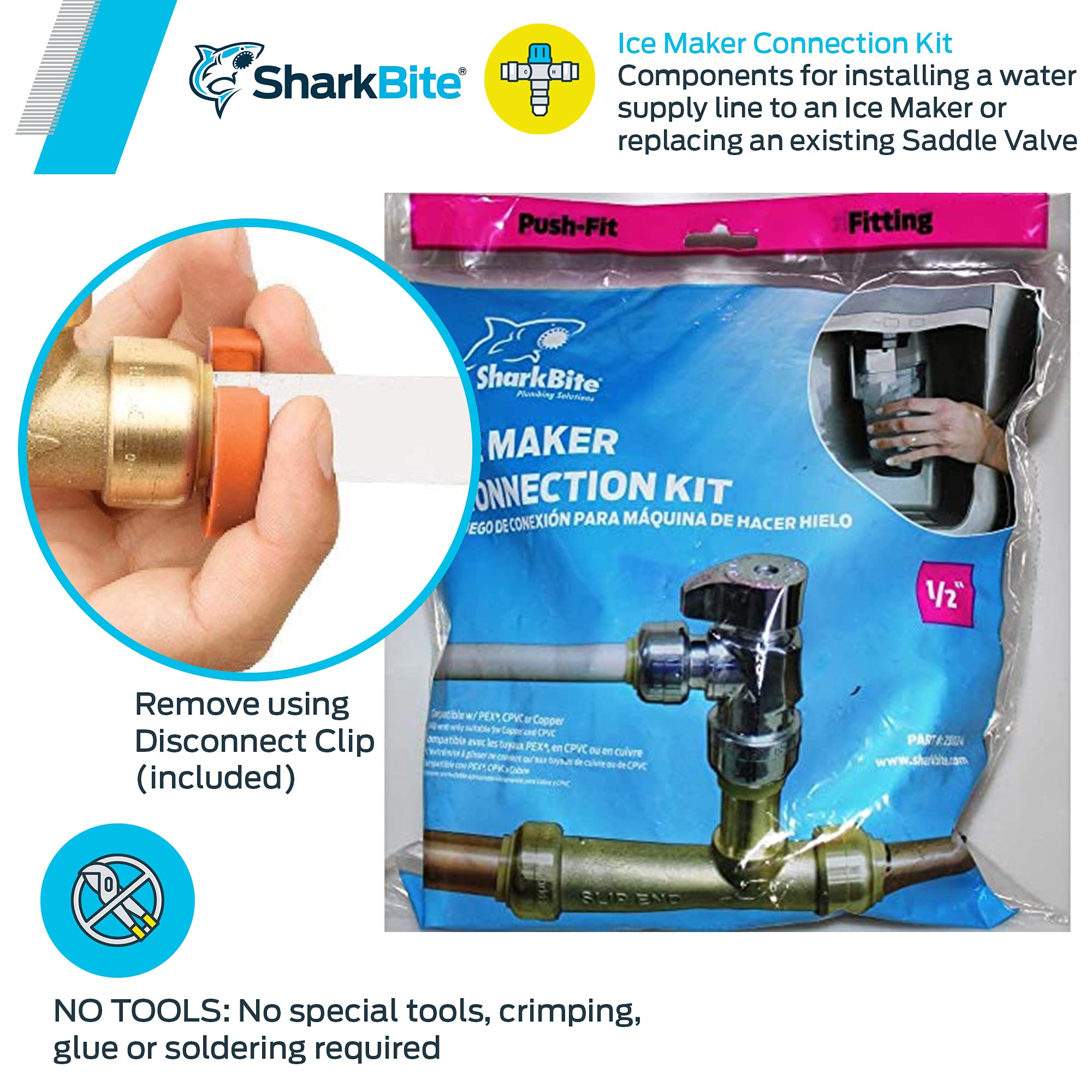 SharkBite Faucet Connection Kit with Angle Stops, Push to Connect Brass Plumbing Fittings, PEX Pipe, Copper, CPVC, PE-RT, 25087