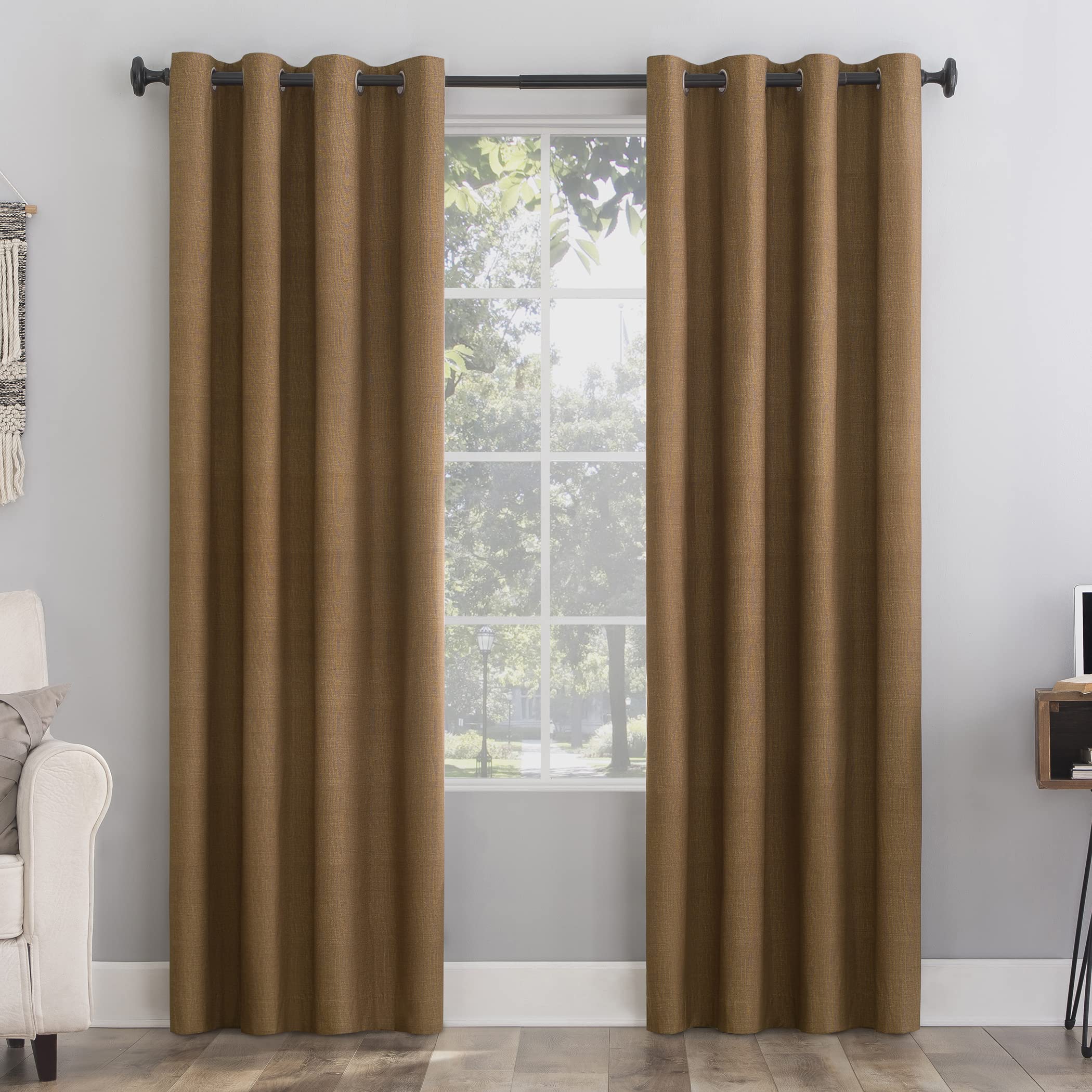 Sun Zero Columbia Thermal Insulated 100% Blackout Grommet Curtain Single Panel, 50" x 108", Pecan