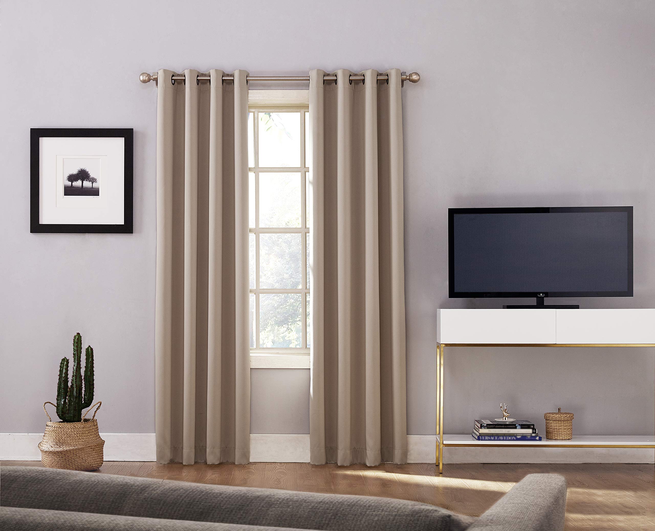Sun Zero Nordic Theater Grade Extreme 100% Blackout Grommet Curtain Single Panel, 52" x 84", Stone