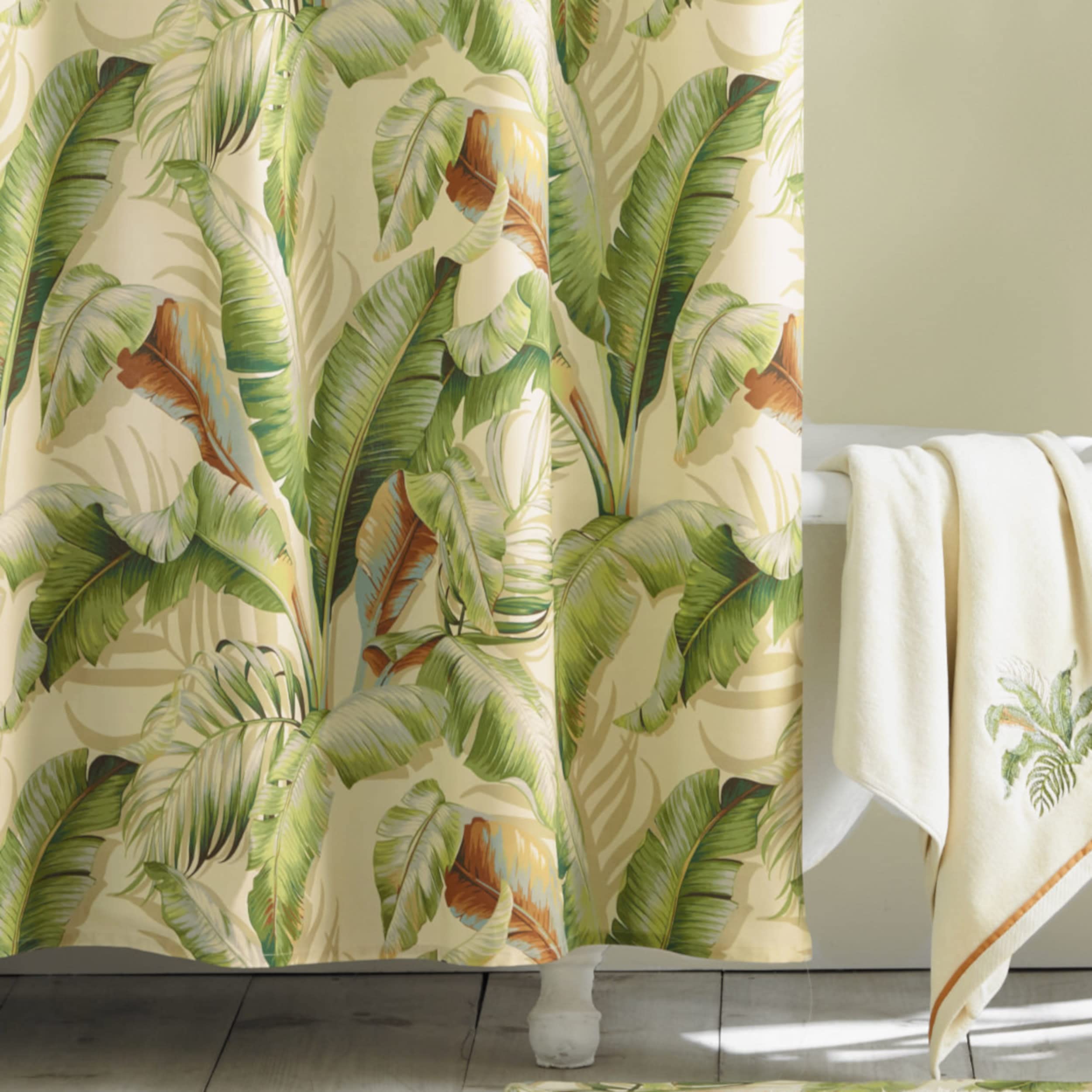 Tommy Bahama - Fabric Shower Curtain, Stylish Striped Bathroom Decor, Hook Holes Top (Palmiers Green, 72" x 72")