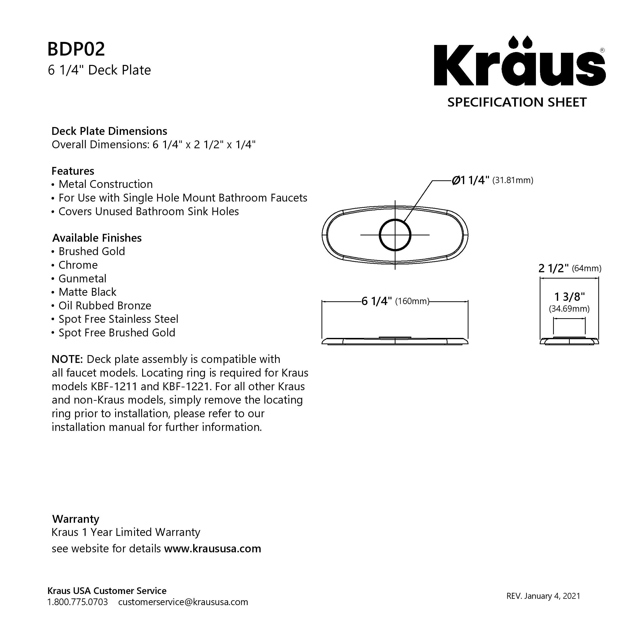 KRAUS Deck Plate for Bathroom Faucet in Chrome, BDP02CH