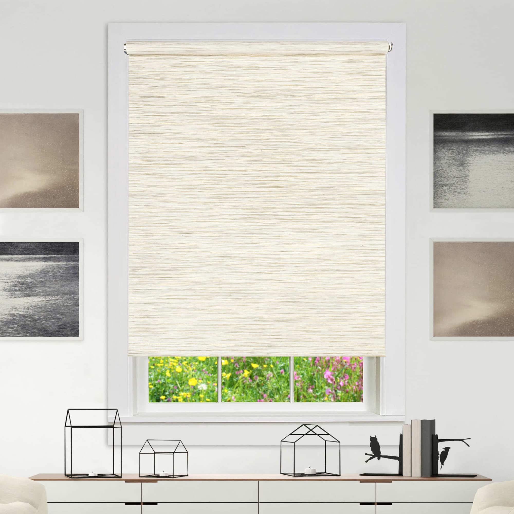 Cordless Privacy Jute Window Roller Shade - 37 Inch Width, 72 Inch Length - Linen - Light Filtering Woven Natural Fiber Horizontal Windows Blinds by Achim Home Decor